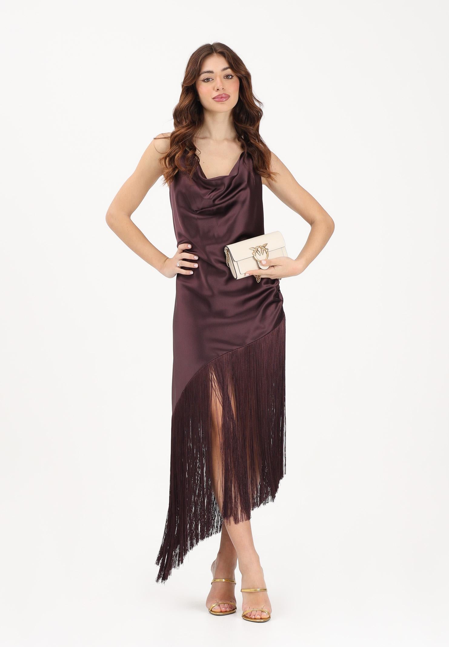PINKO Abito midi bordeaux da donna in satin con frange 106430A33D R57 PINKO