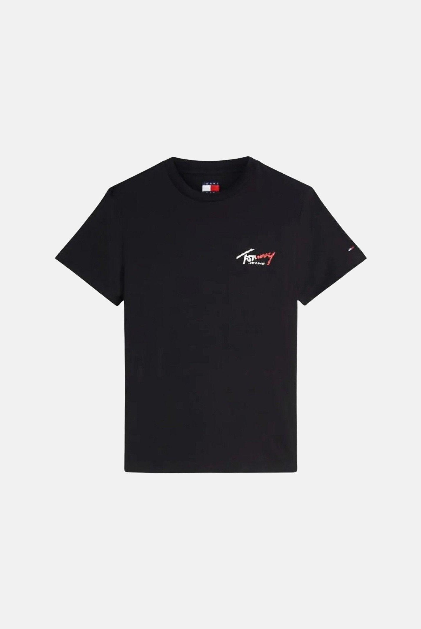 TOMMY JEANS T-shirt a manica corta nera da uomo con logo frontale DM0DM22538 BDS TOMMY JEANS