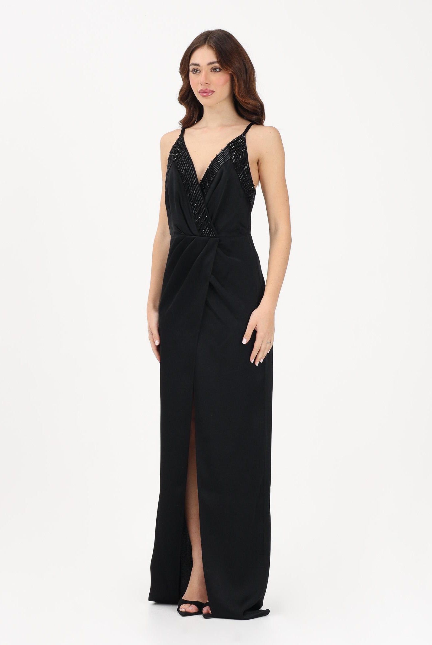 ELISABETTA FRANCHI Abito lungo nero da donna con ricami di perline ABR4862E2 110 ELISABETTA FRANCHI