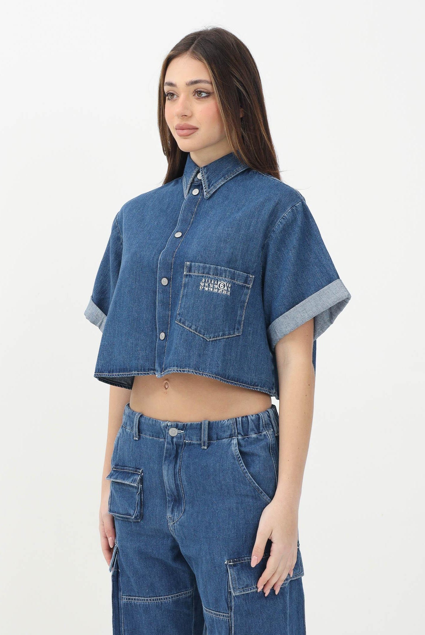 MAISON MARGIELA Camicia in denim azzurro per donna, ragazze e bambine con maniche corte e risvolto M60763MM04S M601 MAISON MARGIELA