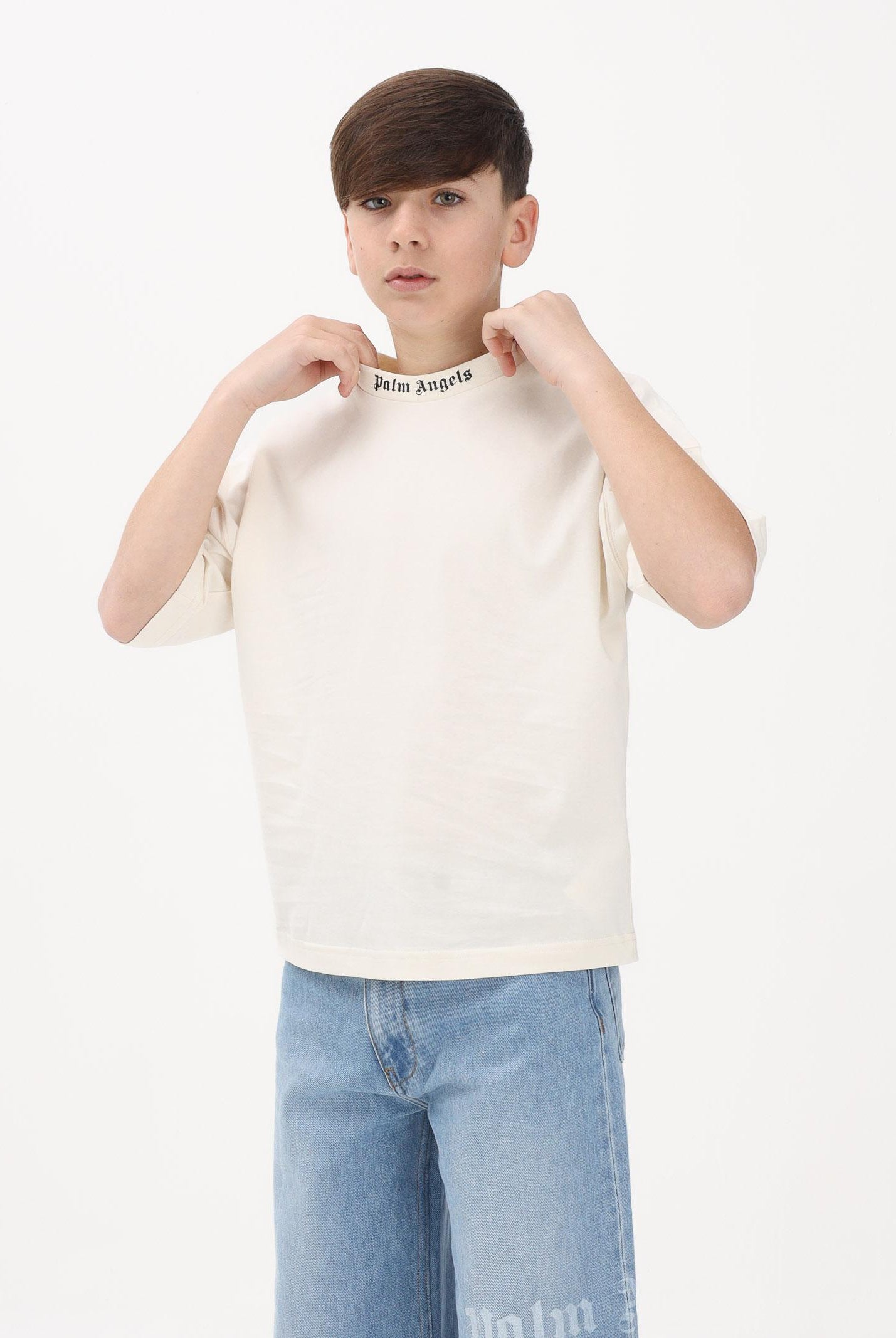 PALM ANGELS T-shirt a manica corta panna per donna, ragazzi e bambini con stampa logo PBAA002S26JER001 002 PALM ANGELS