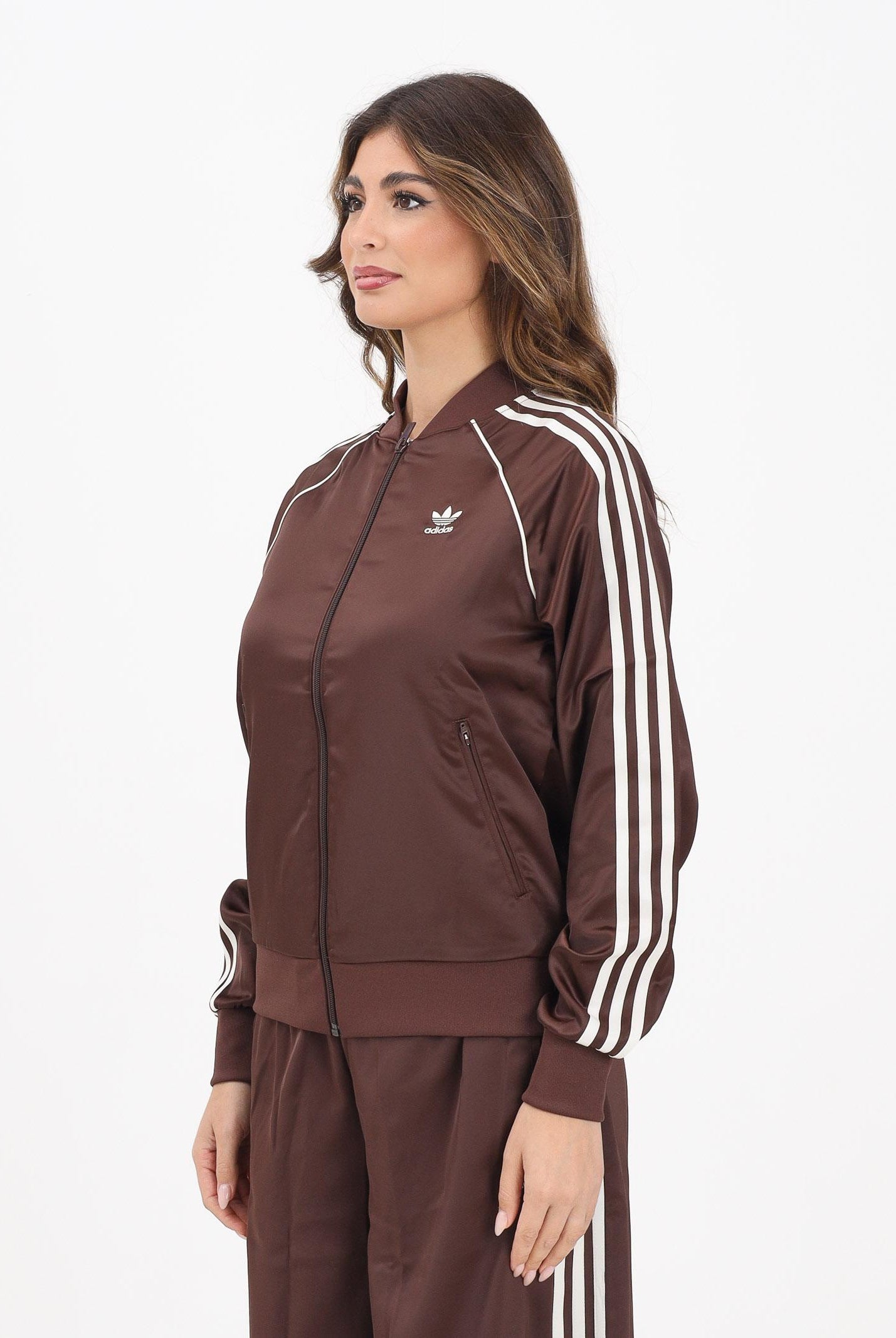 ADIDAS ORIGINALS Felpa con zip Adicolor SST Satin marrone da donna KH1568 ADIDAS ORIGINALS