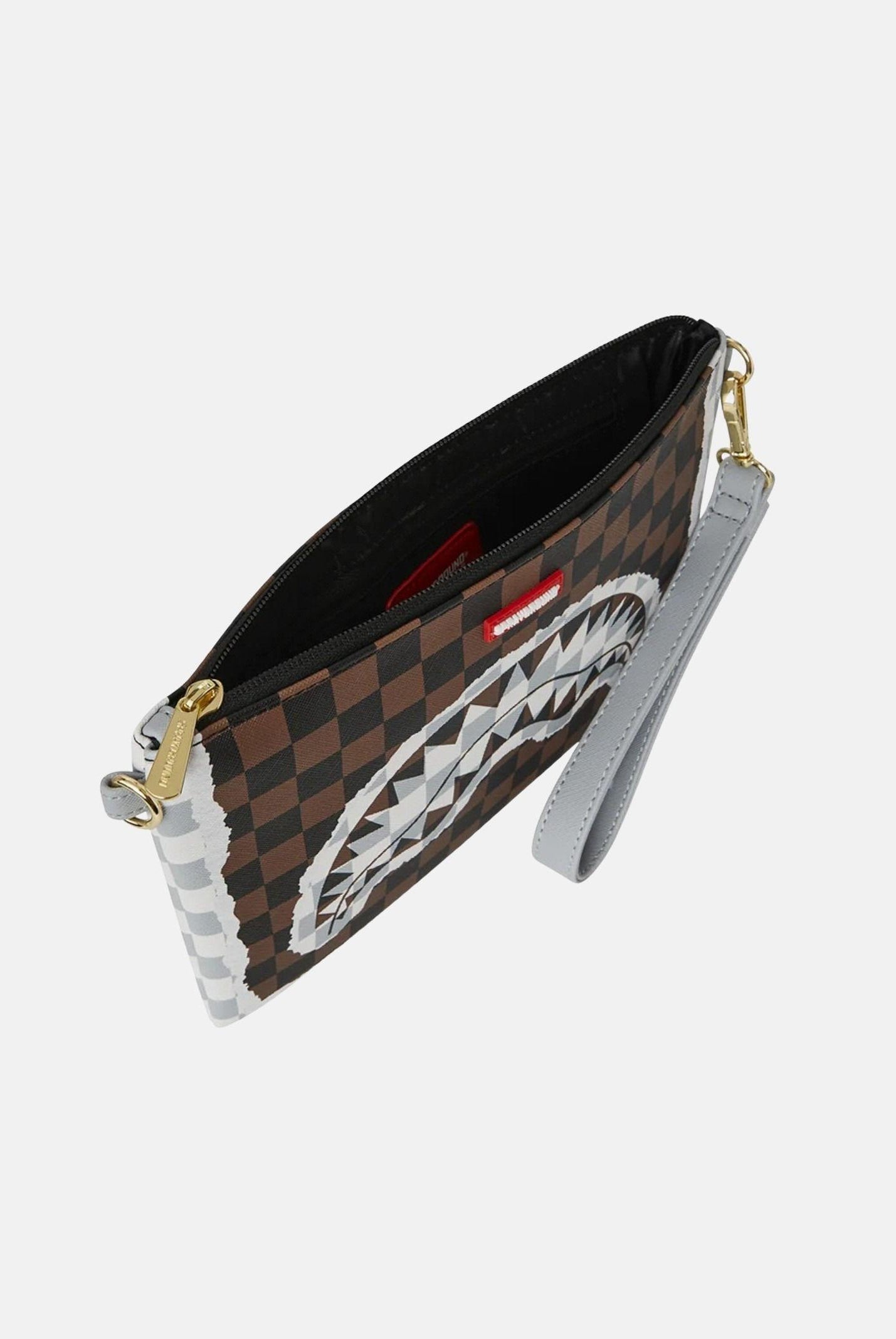SPRAYGROUND Pochette CREAM AND BROWN TEAR CHECK CROSSOVER CLUTCH marrone e grigia per uomo e donna 910B8295NSZ . SPRAYGROUND