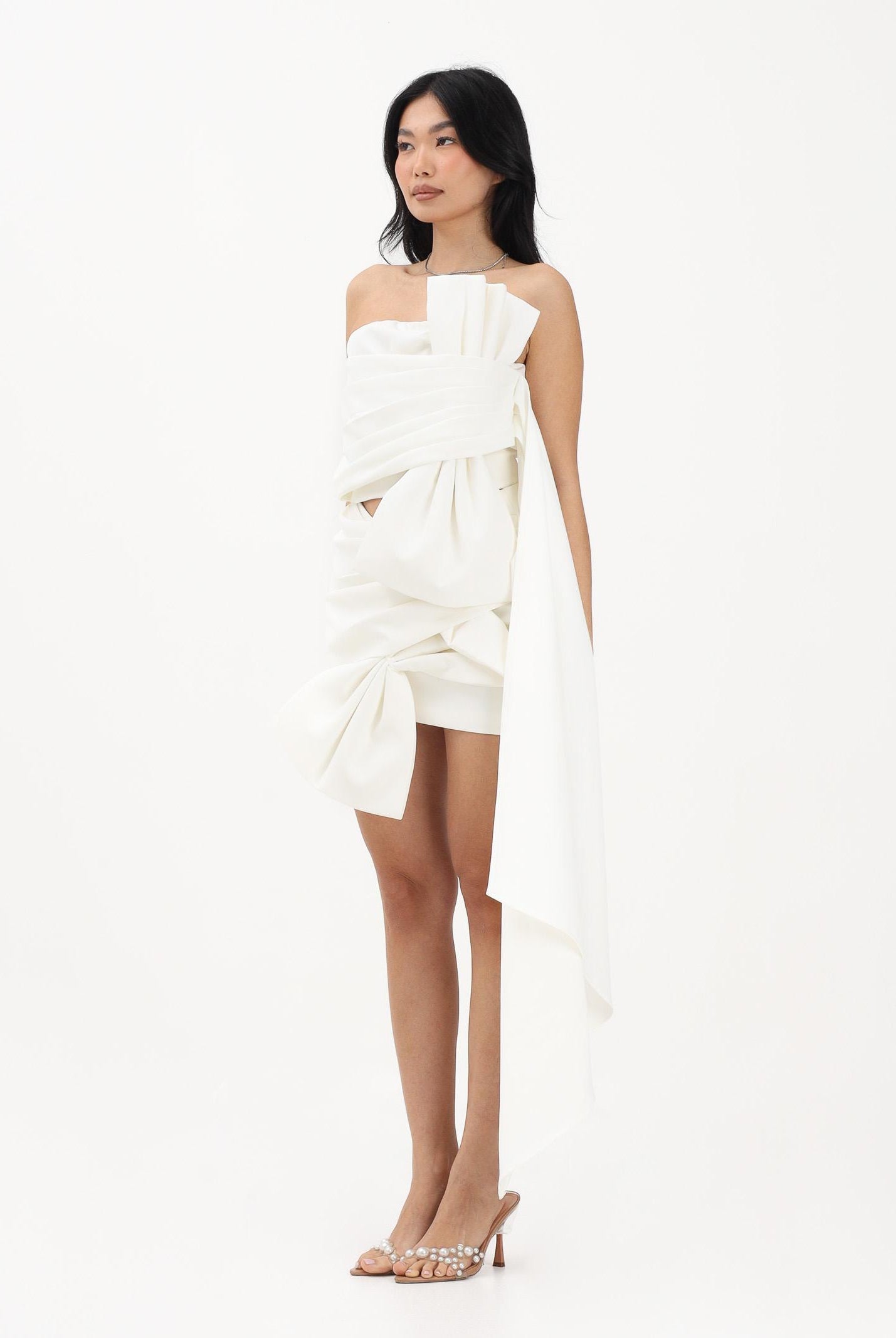 TPN Top bianco da donna con fiocco scultoreo AYR122S6 D7 TPN