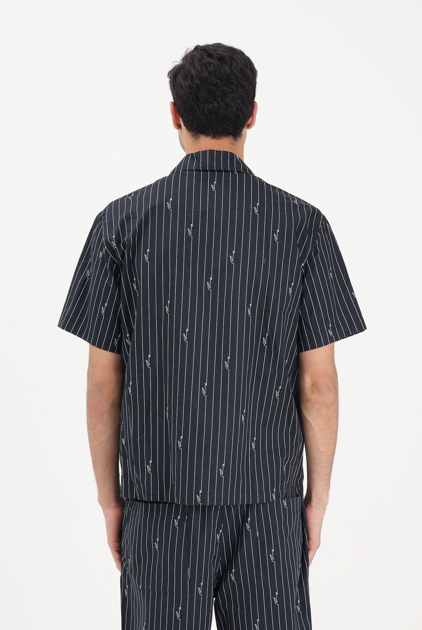 LACOSTE Camicia a manica corta nera da uomo in twill stampata CH2343 IY8 LACOSTE