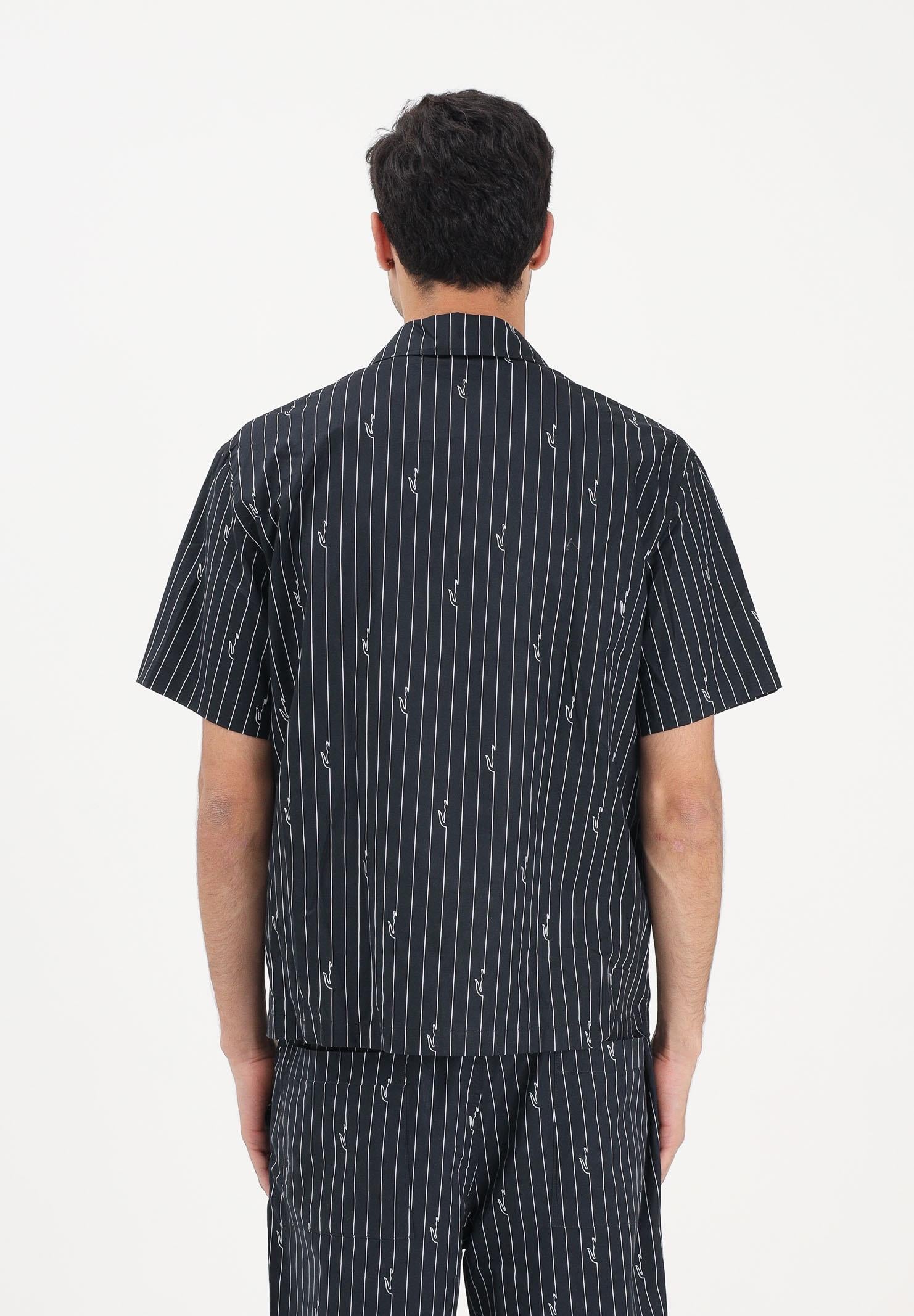 LACOSTE Camicia a manica corta nera da uomo in twill stampata CH2343 IY8 LACOSTE