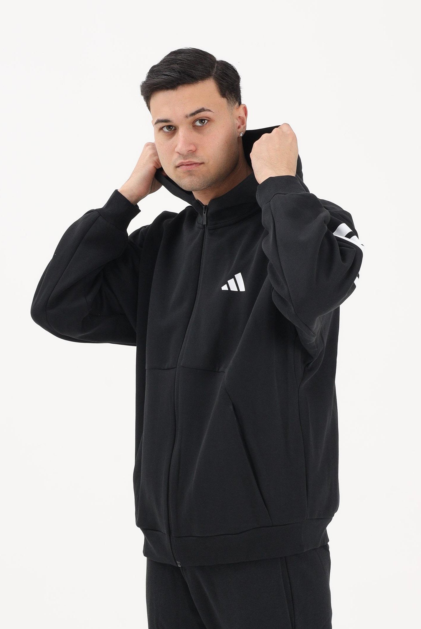ADIDAS PERFORMANCE Felpa con zip Future Icons 3-Stripes nera da uomo JD4827 . ADIDAS PERFORMANCE