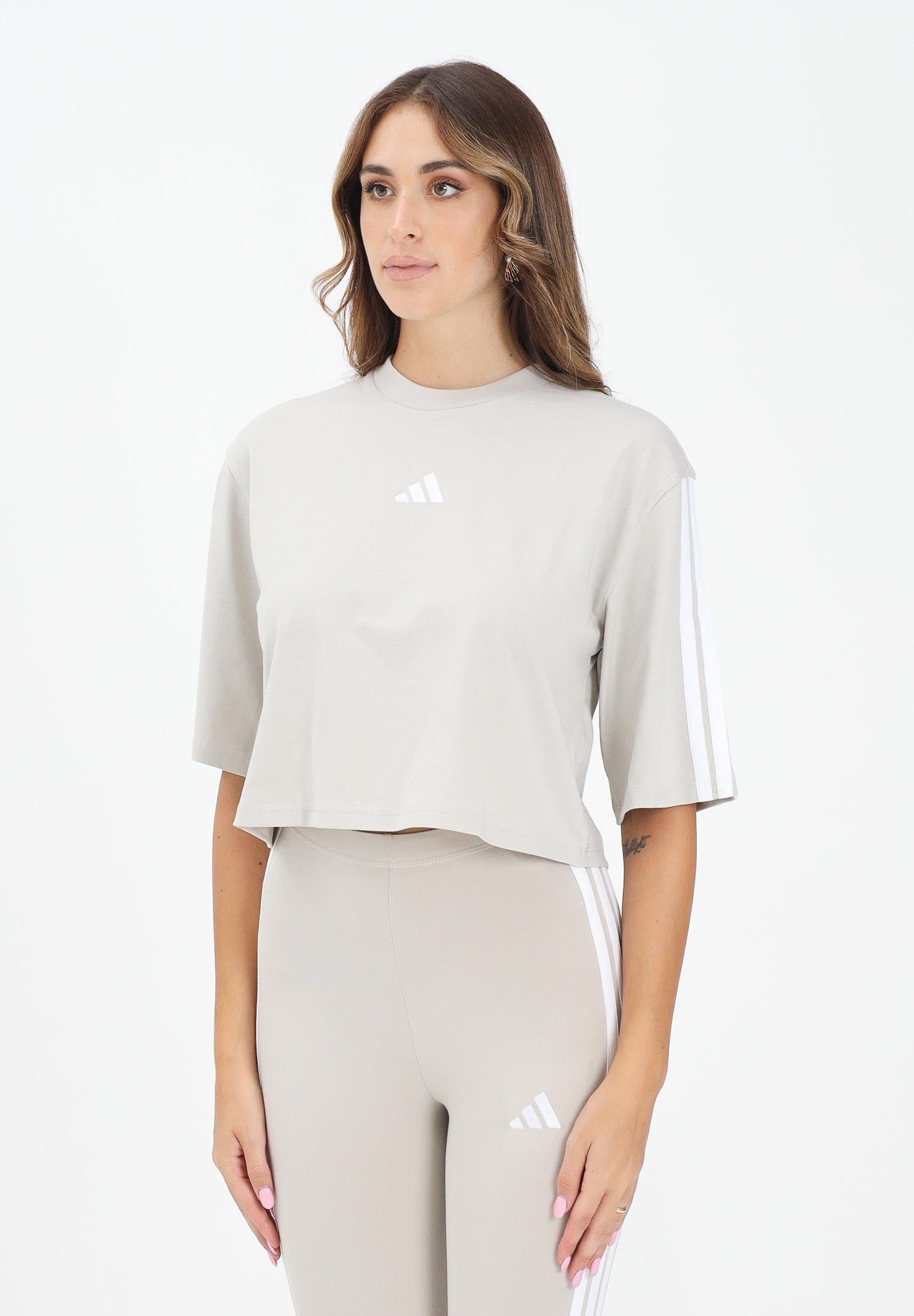 ADIDAS PERFORMANCE T-shirt a manica corta Essentials 3-Stripes beige da donna JE1204 ADIDAS PERFORMANCE