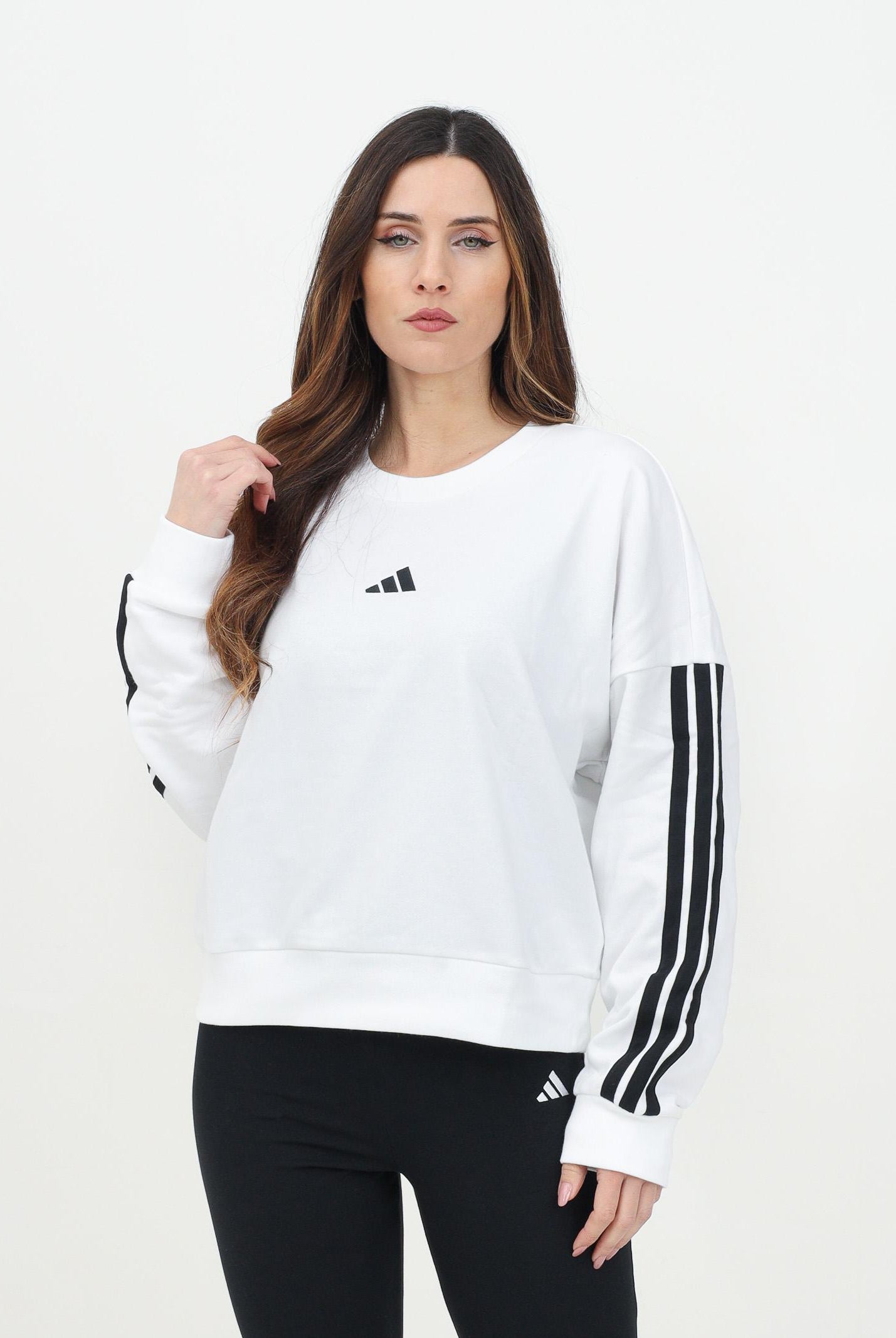 ADIDAS PERFORMANCE Felpa girocollo Essentials 3-Stripes French Terry bianca da donna JD5285 . ADIDAS PERFORMANCE