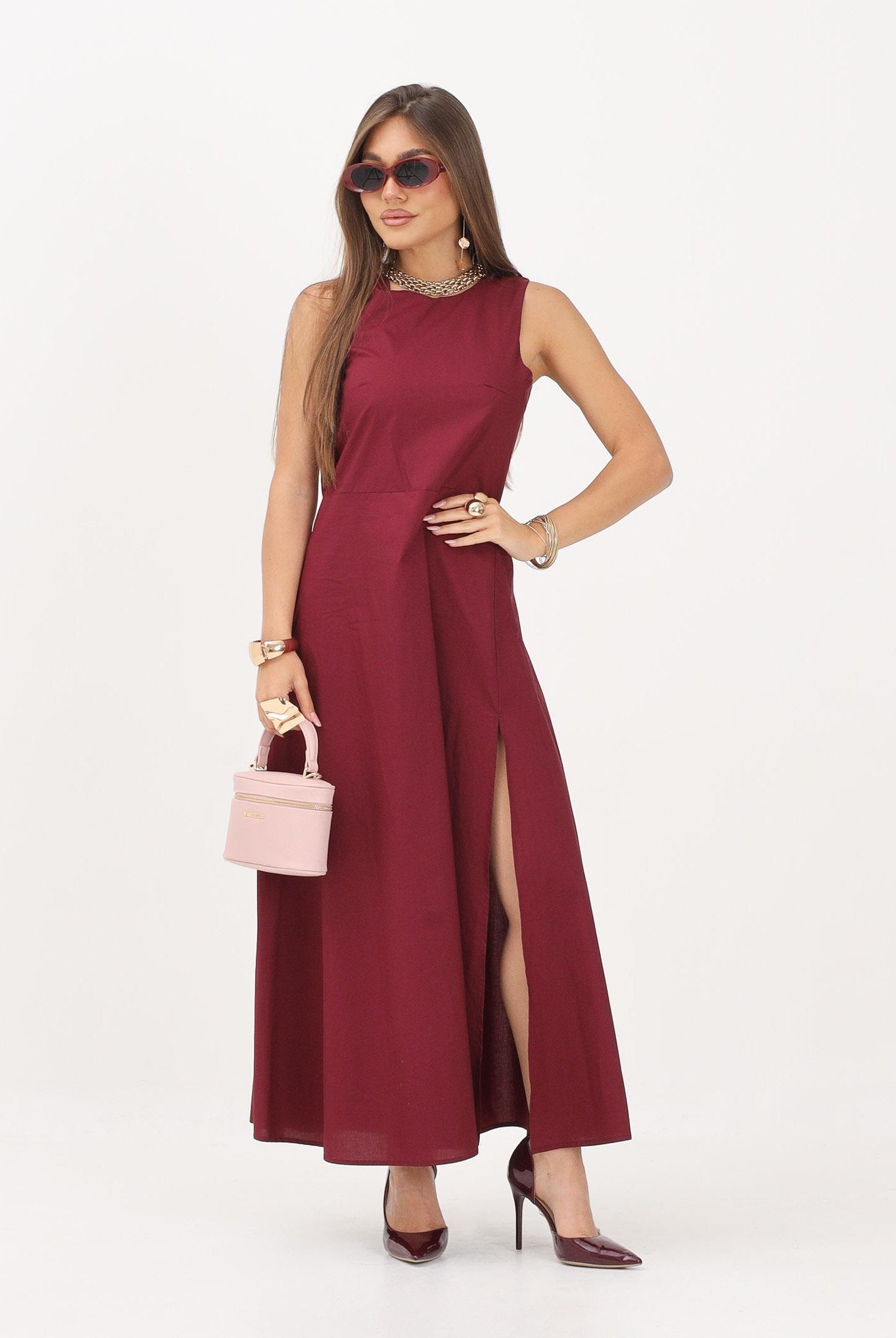 VICOLO abito lungo elegante bordeaux donna. AB1814 BO VICOLO