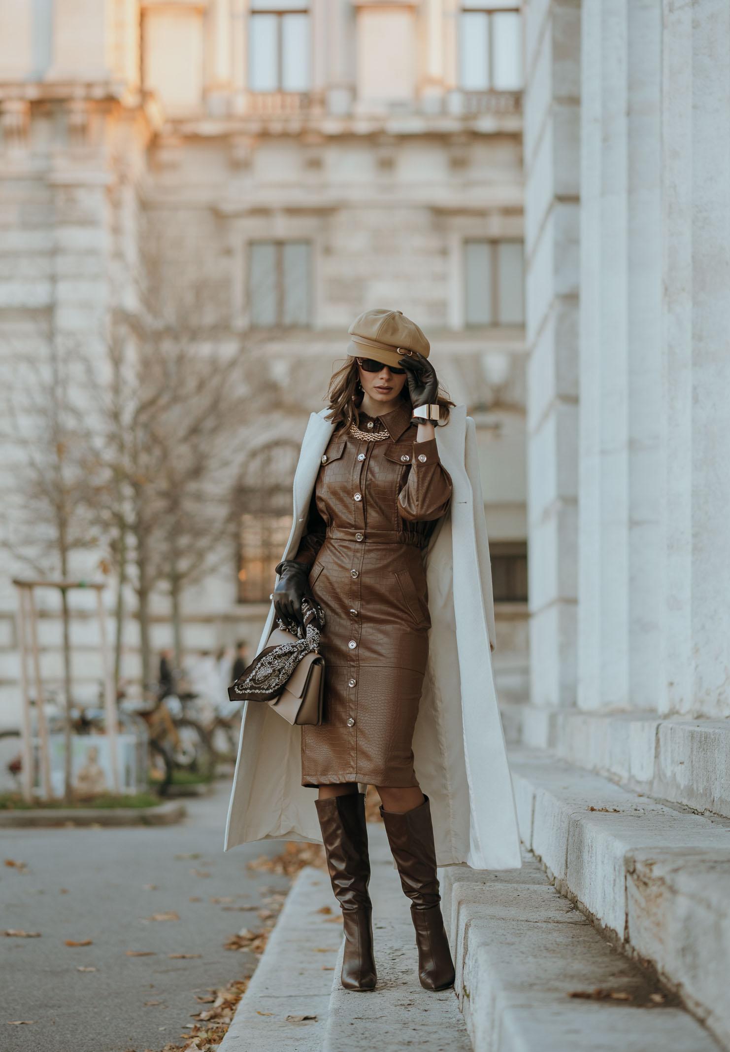 SANTAS Abito midi MYSTÈRE cuoio da donna PV2618 CU SANTAS