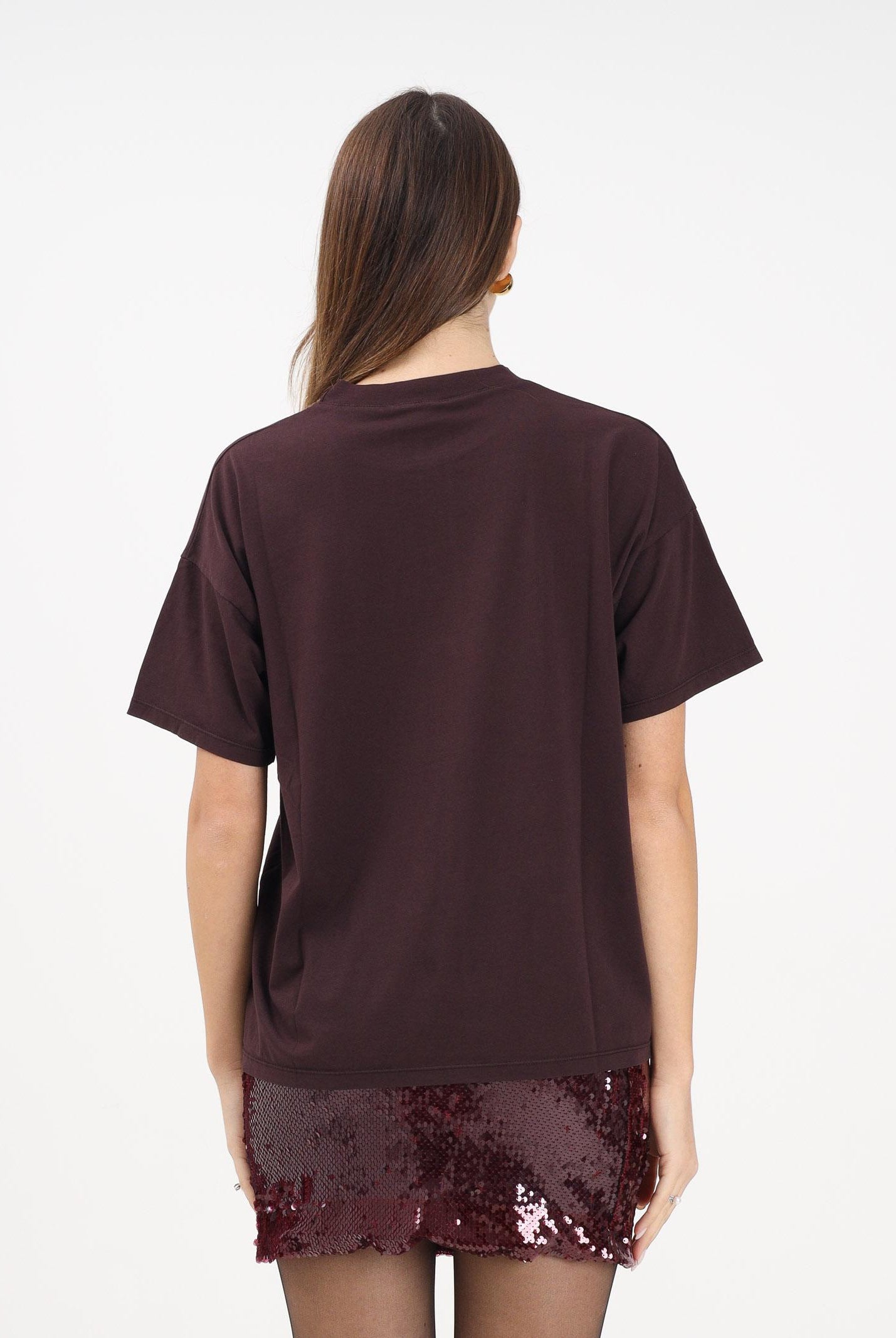 VICOLO T-shirt a manica corta marrone da donna con stampa teddy RF0620 MA VICOLO