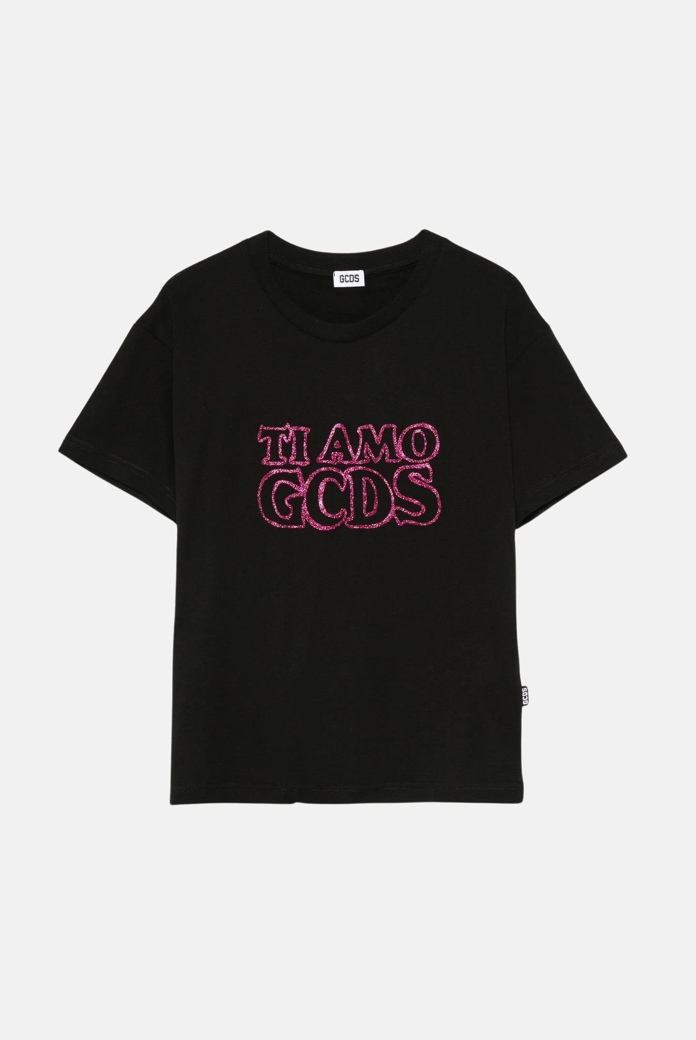 GCDS T-shirt a manica corta nera da bambina con stampa logo B2KW2335BA3 99 GCDS