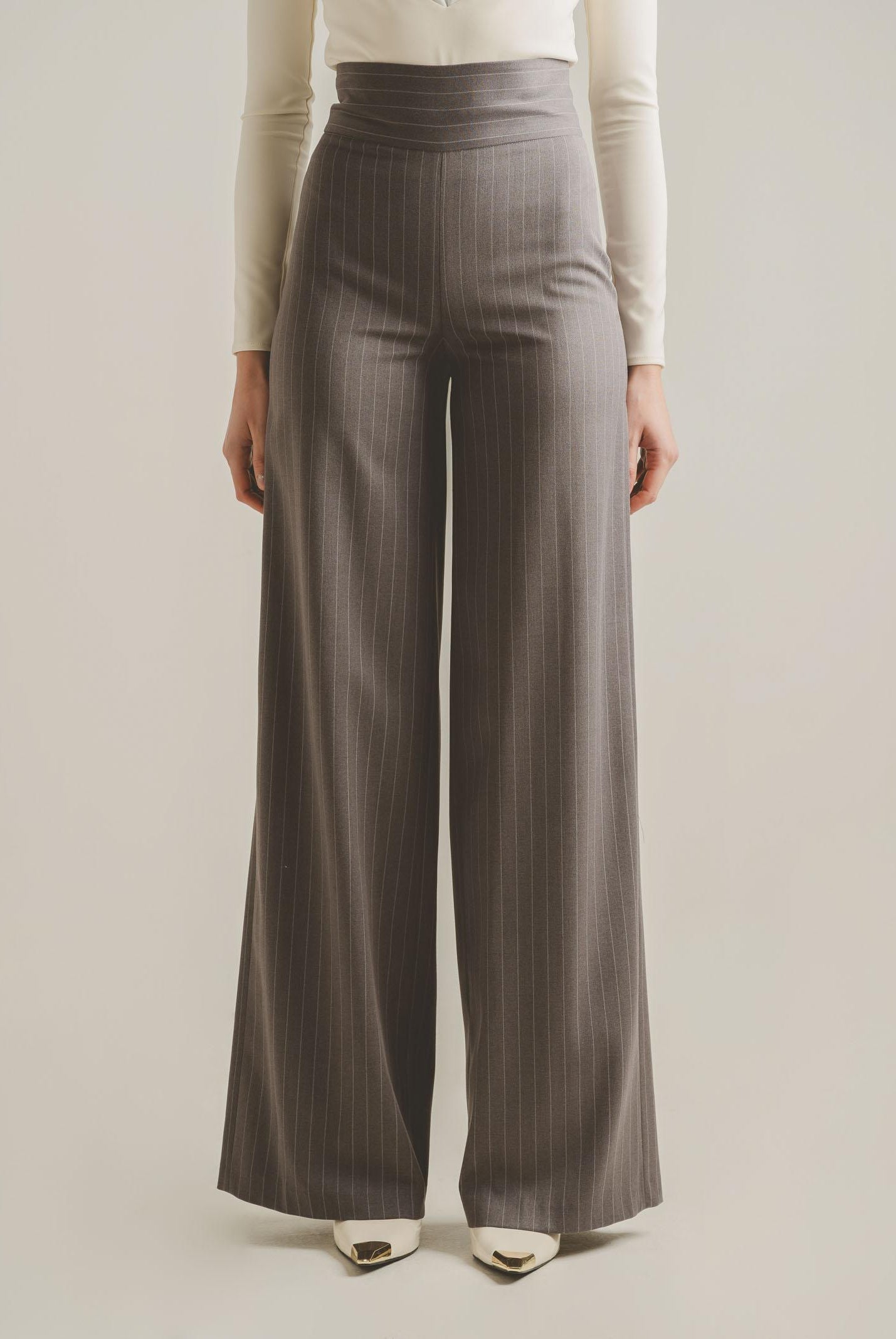 SANTAS Pantalone elegante POUVOIR grigio da donna con micro gessatura PV2626 GR SANTAS