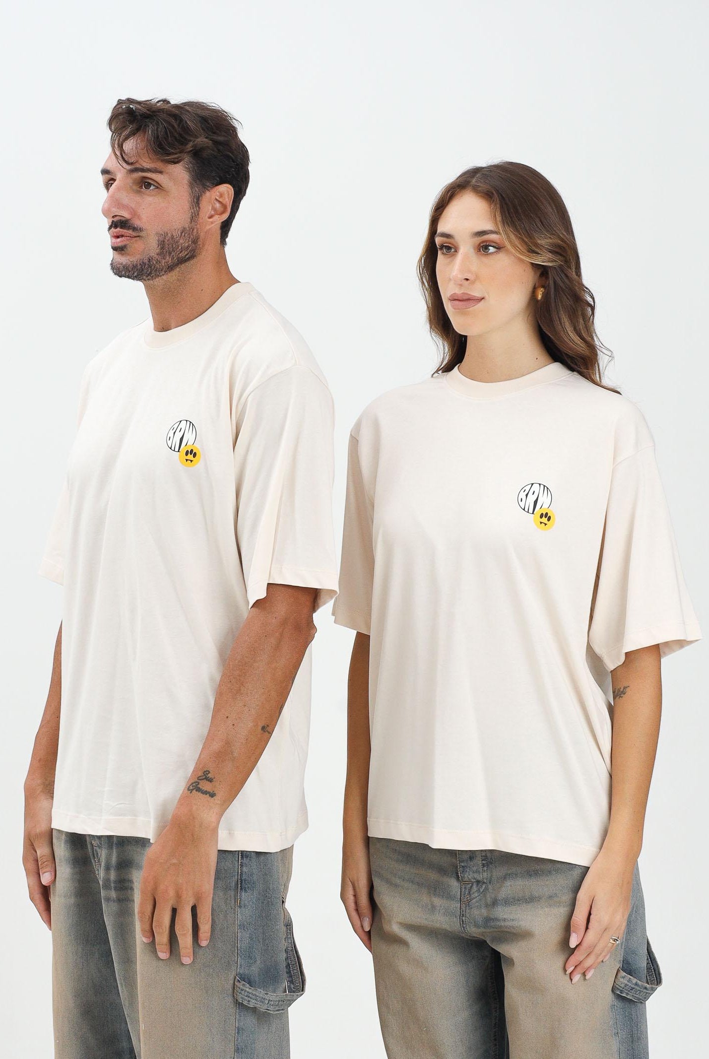 BARROW T-shirt a manica corta panna per uomo e donna con stampa F5BWUATH128 013 BARROW
