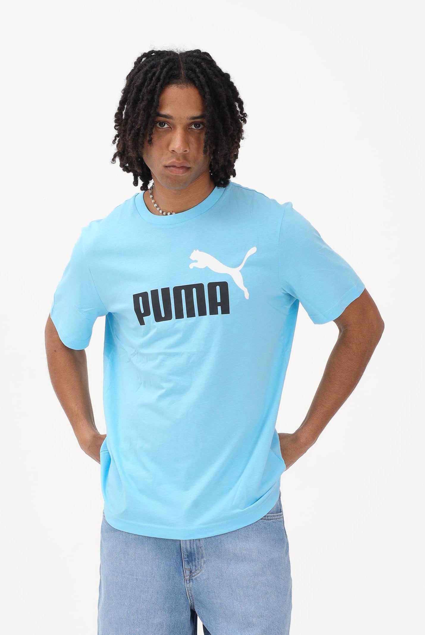 PUMA T-shirt a manica corta Essentials 2 Colour N.1 Logo azzurra da uomo 684708 47 PUMA