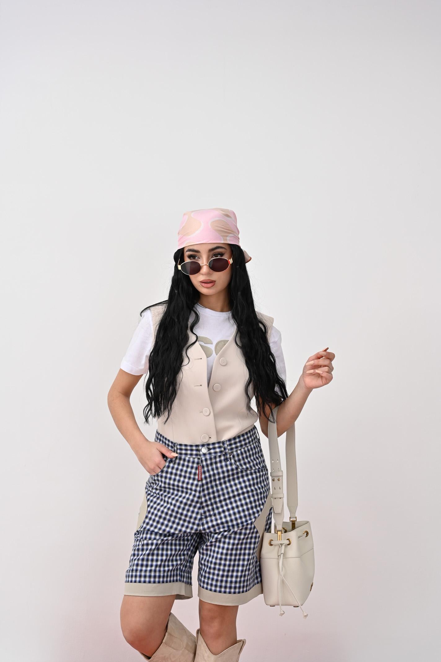 DSQUARED2 Bermuda a quadretti blu e bianchi per donna, ragazzi e bambini rifinito da logo DQ2718D0ABP DQ870 DSQUARED2
