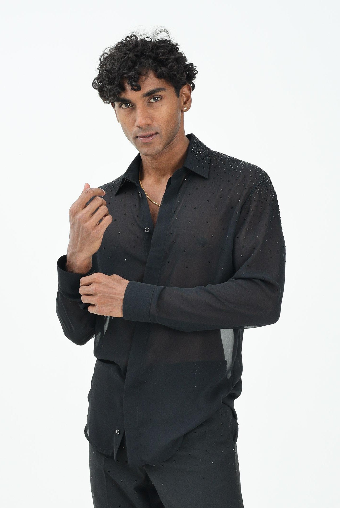 PATRIZIA PEPE Camicia nera da uomo arrichita da strass 5C0334A685 K103 PATRIZIA PEPE