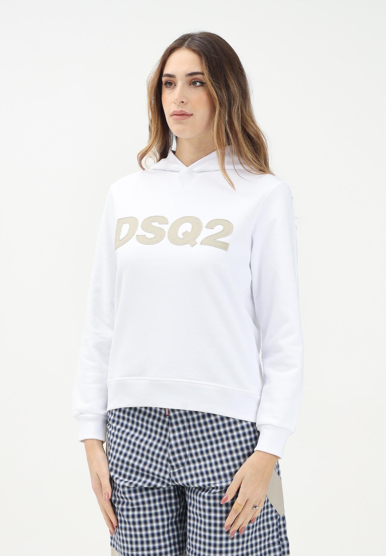 Felpa con cappuccio bianca per donna, ragazzi e bambini rifinita da ricamo logo DQ2750D0094 DQ100 DSQUARED2