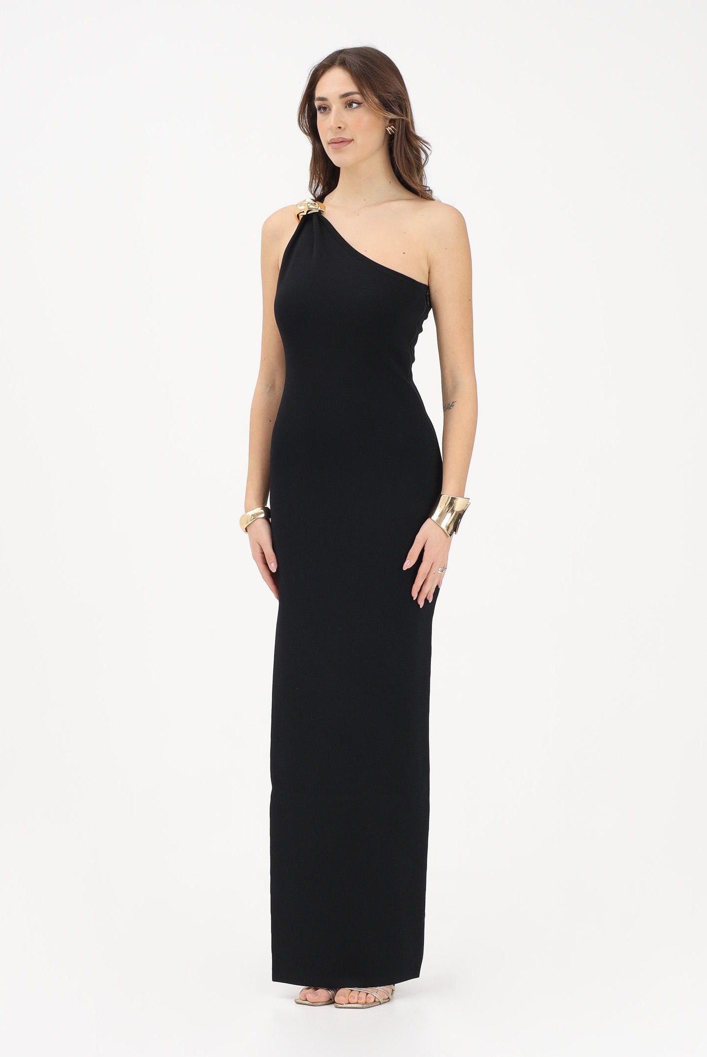 ELISABETTA FRANCHI Abito lungo nero da donna con dettaglio gioiello AM43B62E2 110 ELISABETTA FRANCHI