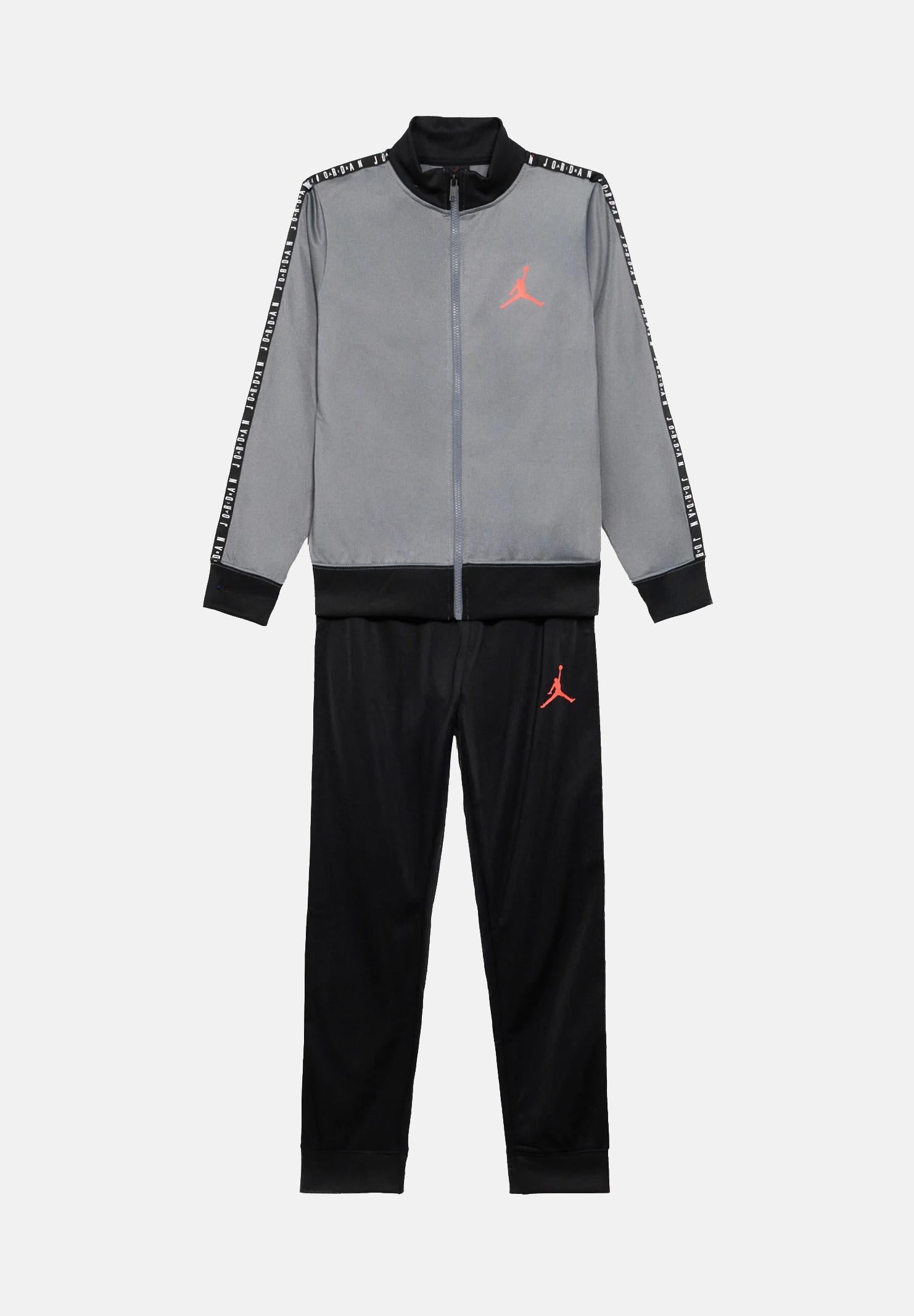 JORDAN Tuta grigia e nera da bambino con bande logate 95A449 K0E JORDAN