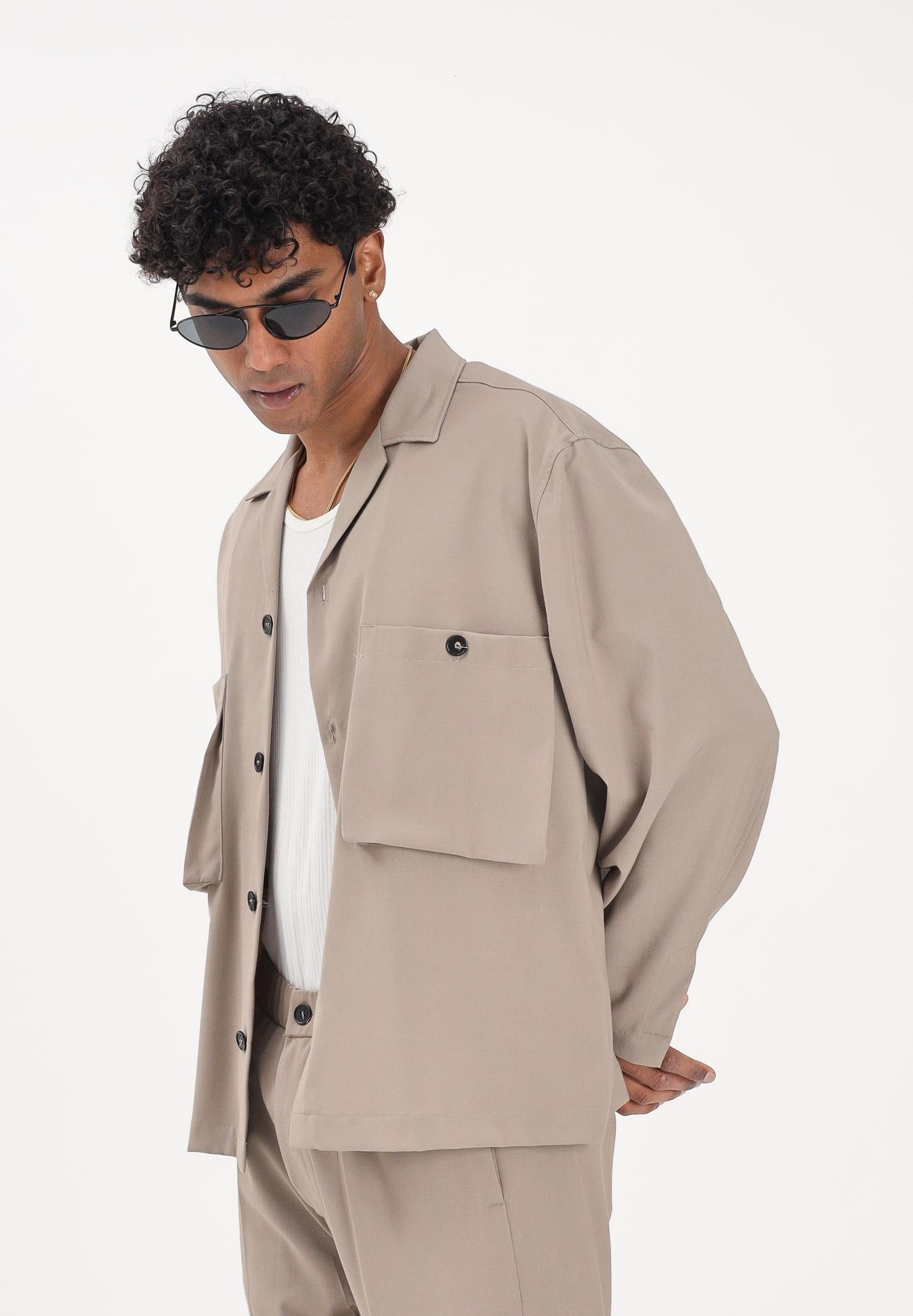 I'M BRIAN Camicia a manica lunga beige da uomo con tasche cargo CA3625 TA I'M BRIAN