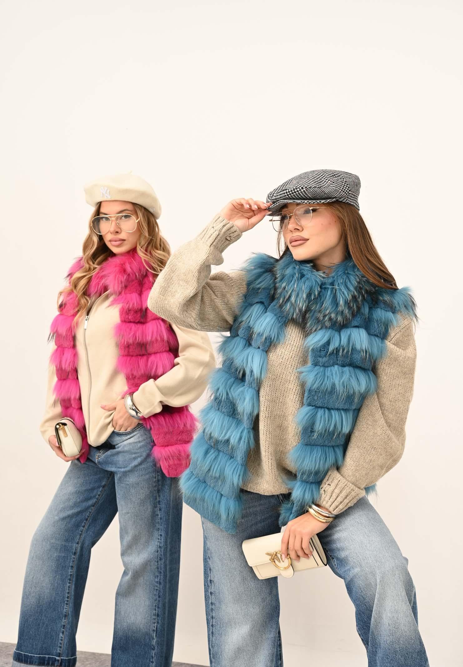 MEHRAN Pelliccia smanicata azzurro petrolio da donna 25160BLU BLU MEHRAN