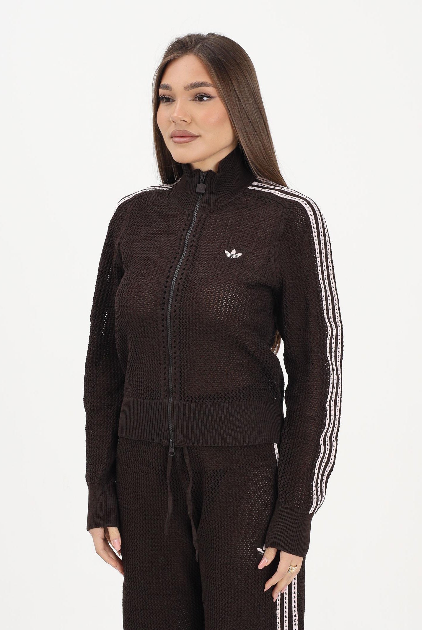 ADIDAS ORIGINALS Cardigan KNITTED CROCHET FIREBIRD marrone da donna KE0202 . ADIDAS ORIGINALS