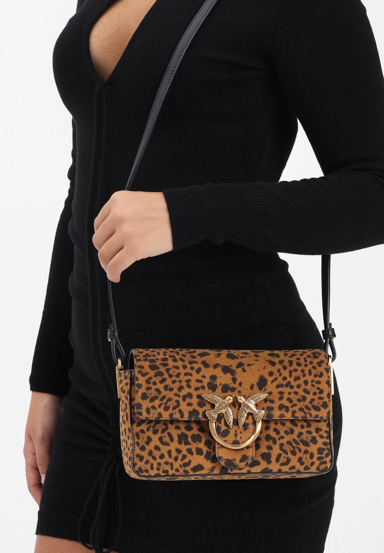 PINKO Borsa a tracolla Slouchy cammello da donna in Suede Leopardato 106244A32A M35Q PINKO