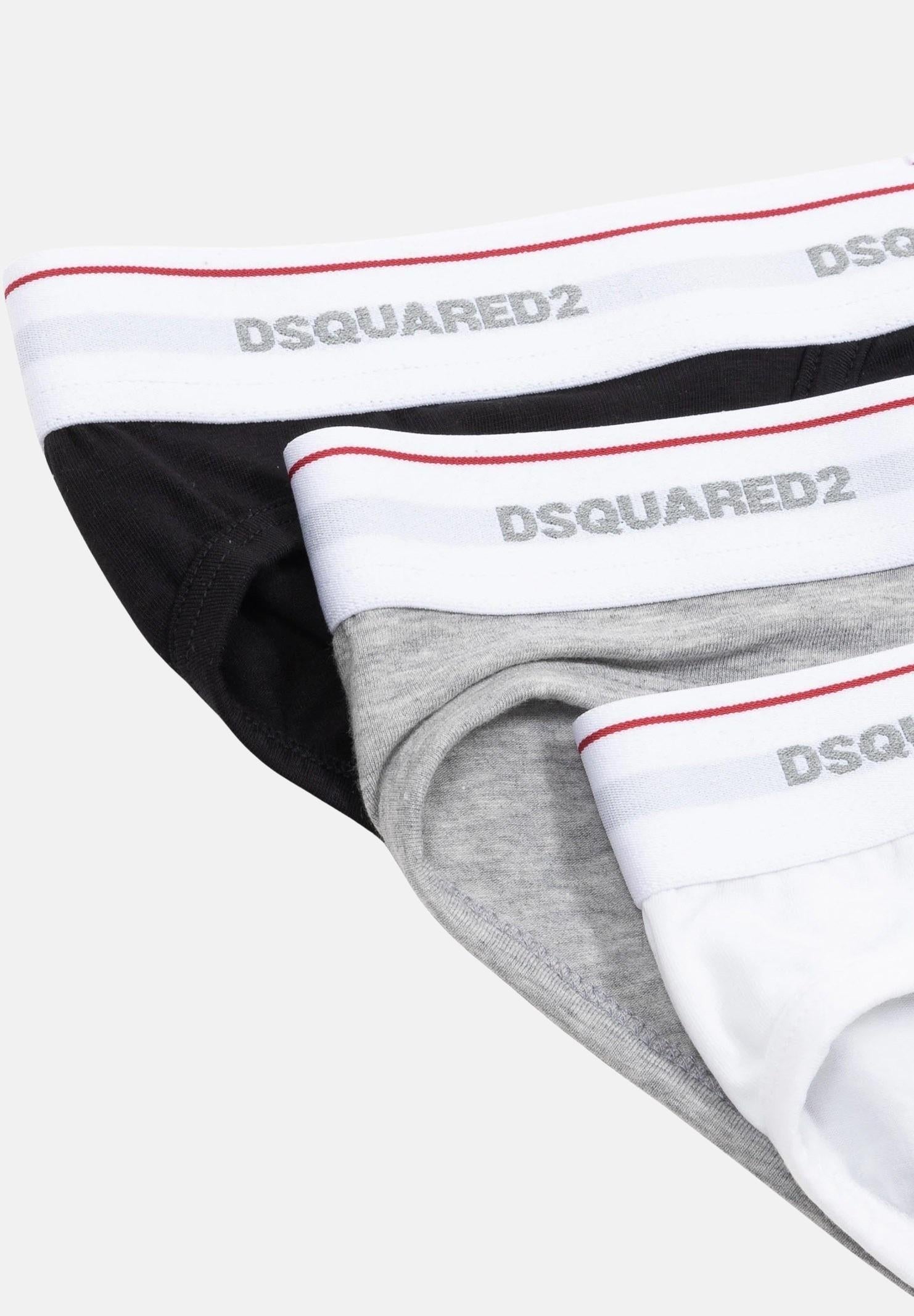 DSQUARED2 Slip (3pz) bianco, nero e grigio da uomo con fascia elastica logata DCX300060 984 DSQUARED2