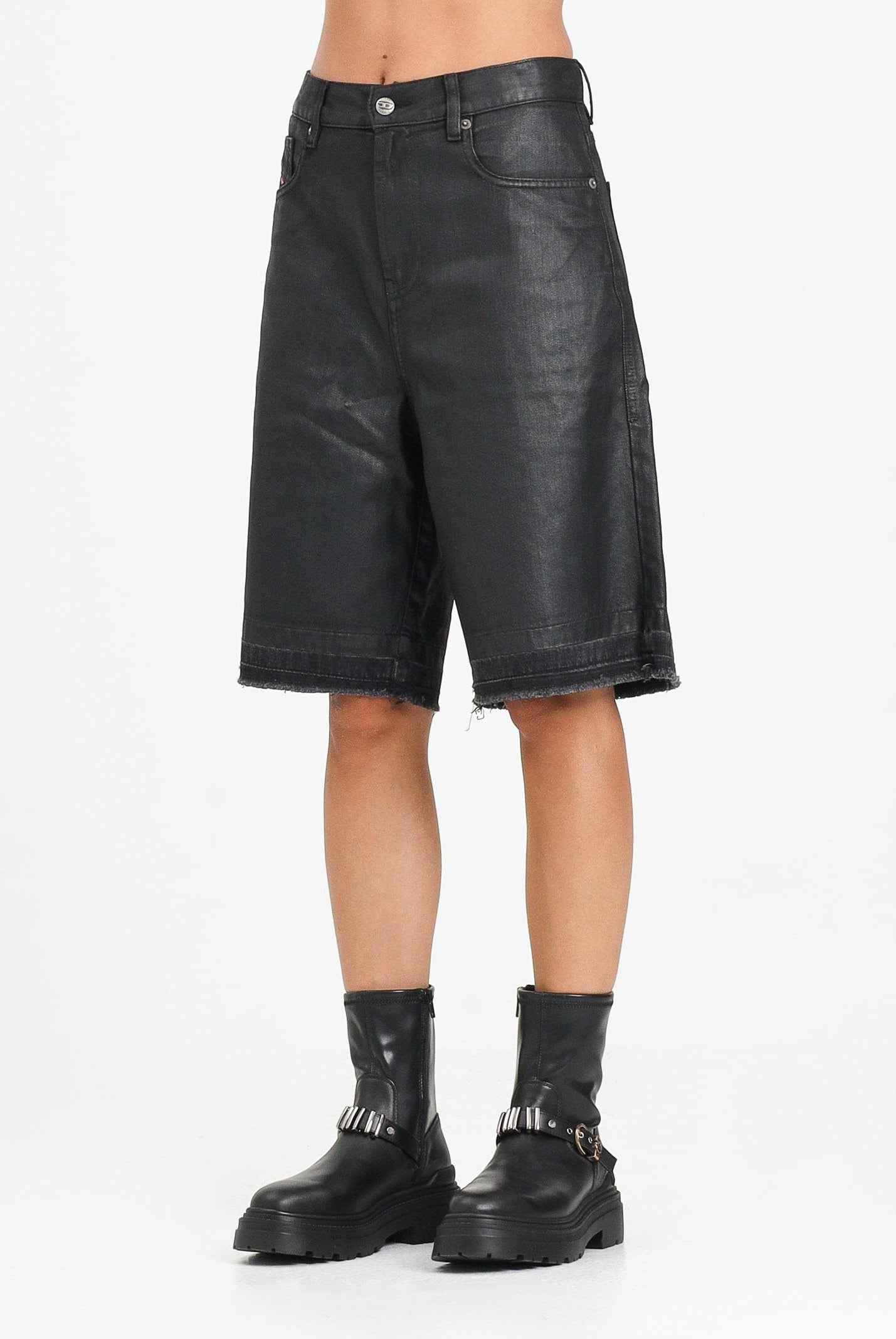 DIESEL Bermuda in denim nero per donna e ragazze con orli a taglio vivo J02351KXBPX K02 DIESEL