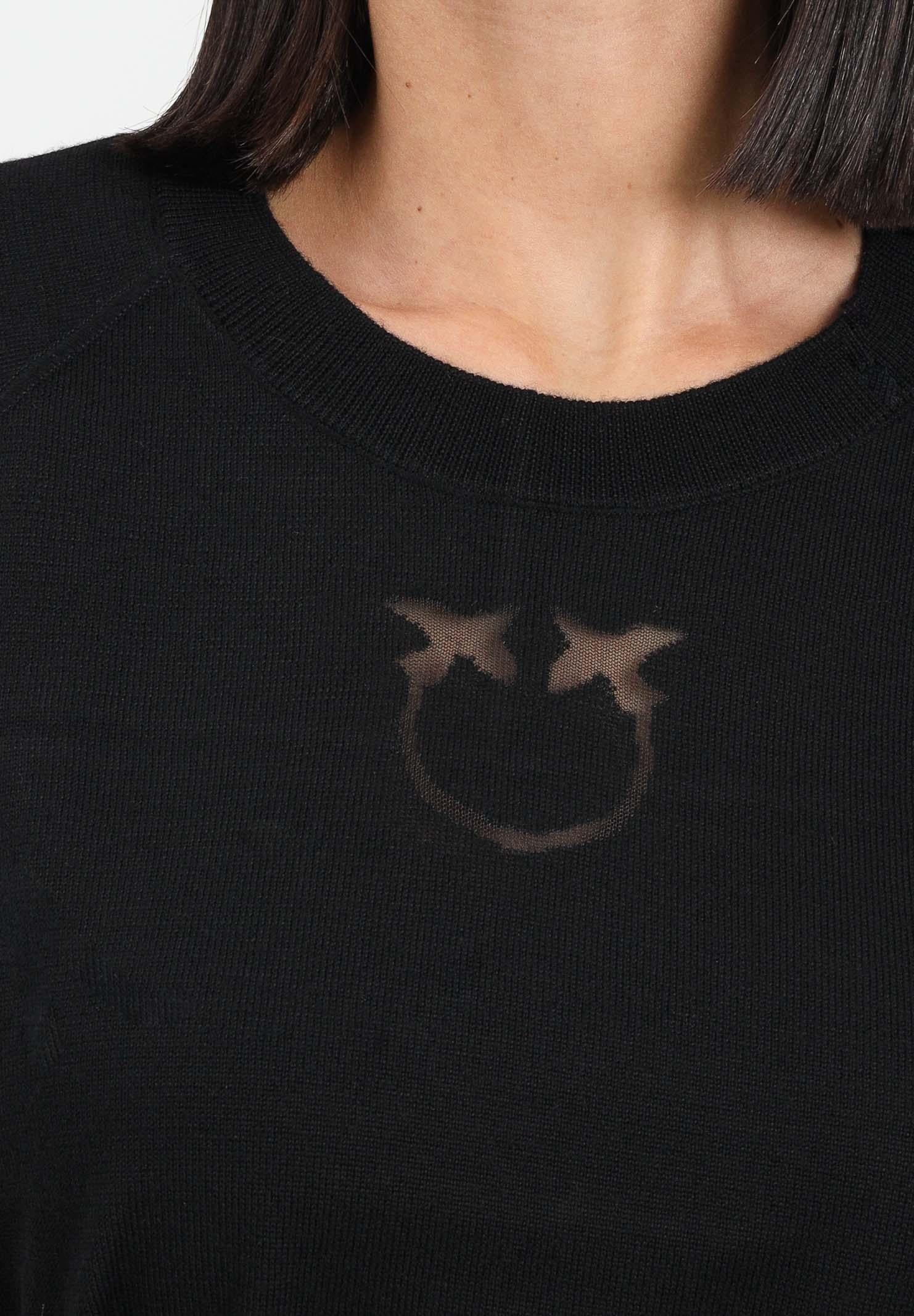 PINKO Maglioncino girocollo nero da donna con logo Love Birds 105417A18M Z99 PINKO