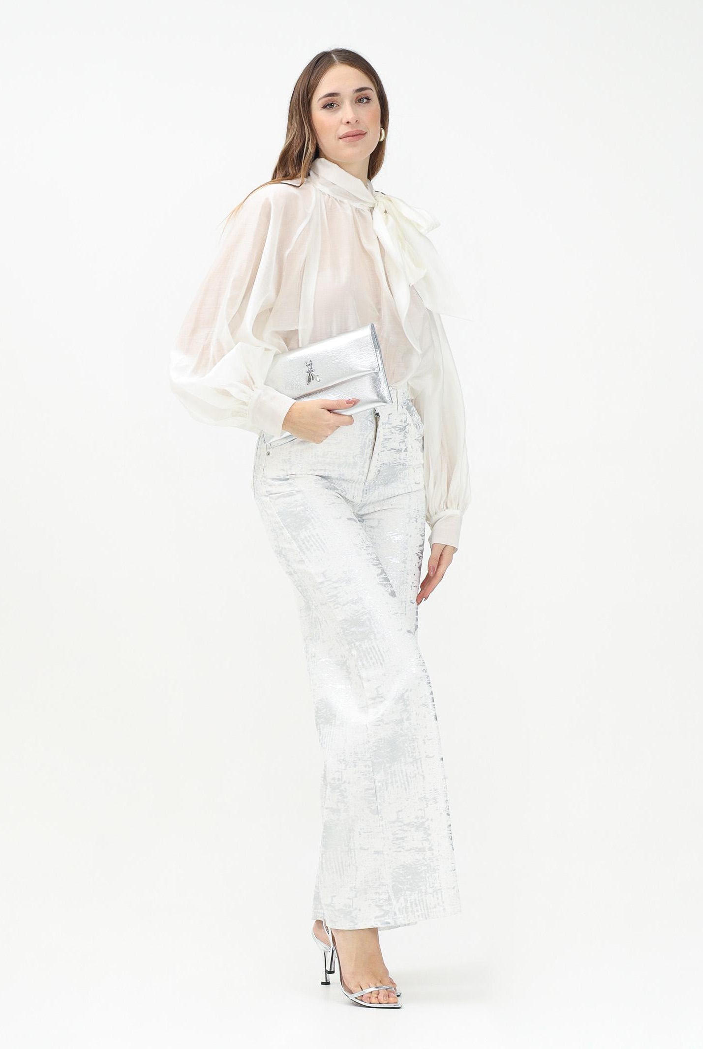 VICOLO Jeans a palazzo bianco da donna con dettagli argento DD5128 AAR VICOLO