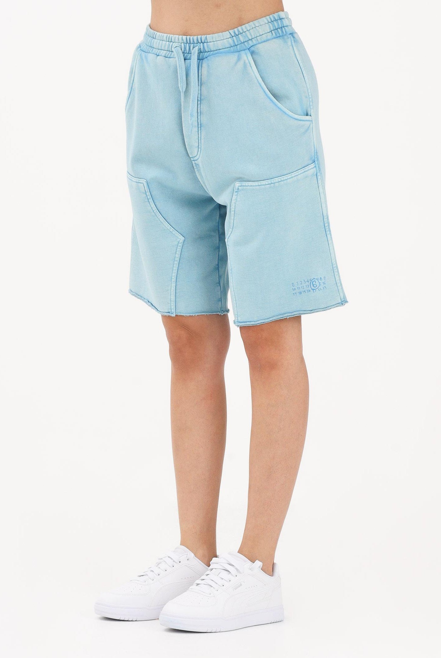 MAISON MARGIELA Shorts sportivo azzurro per donna, ragazzi e bambini con logo M60967MM07L M6809 MAISON MARGIELA
