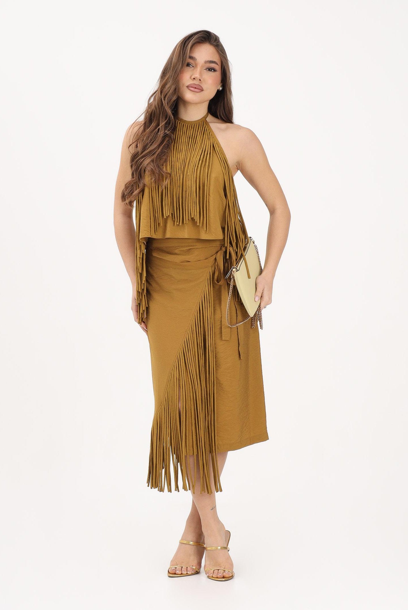 PINKO Gonna midi kiwi da donna con frange 106887A3AY L25 PINKO