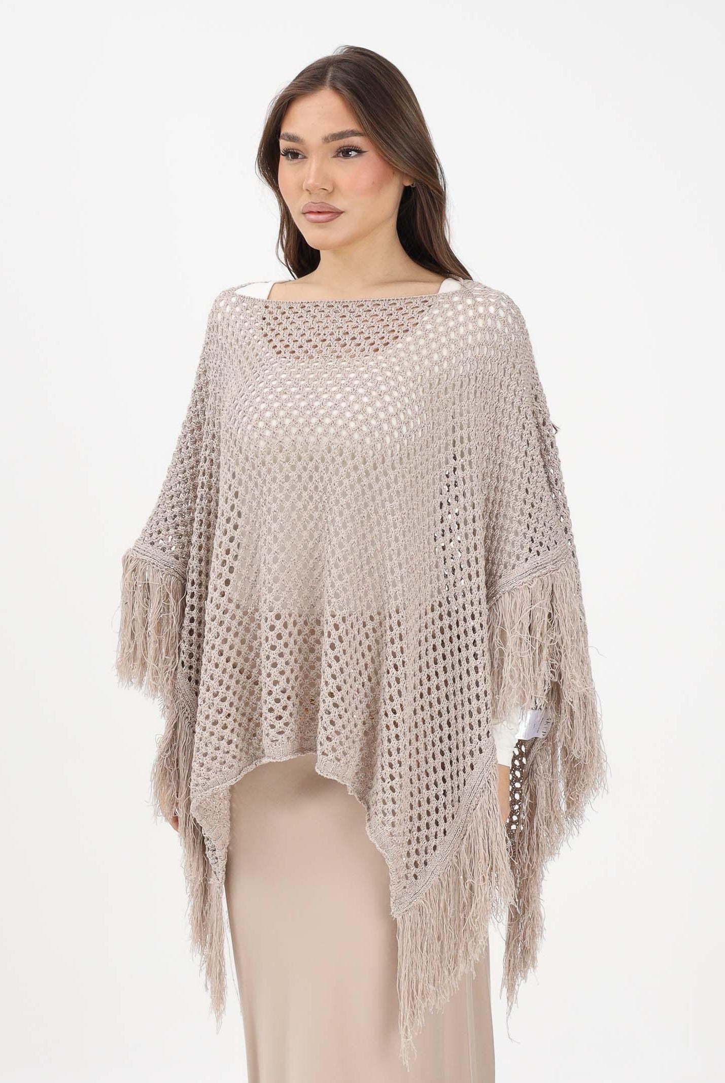 AKEP Mantella beige da donna con frange ACKD13039 V3 AKEP