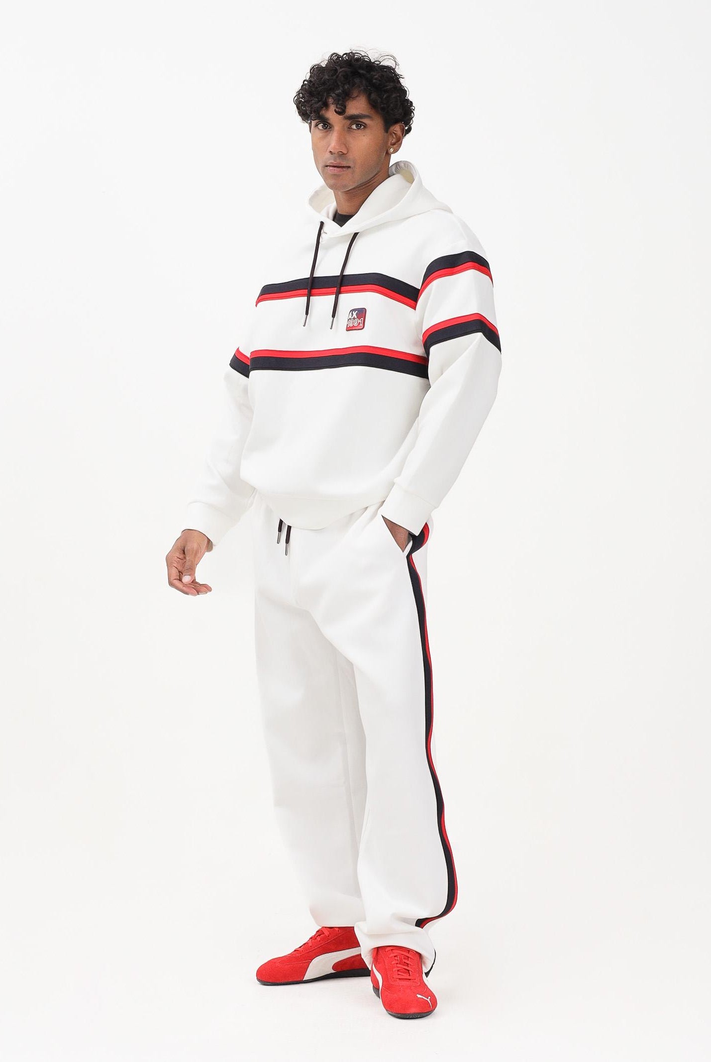 ARMANI EXCHANGE Pantalone sportivo bianco da uomo con bande laterali a contrasto rosse e blu XM001400AF13047 U0009 ARMANI EXCHANGE