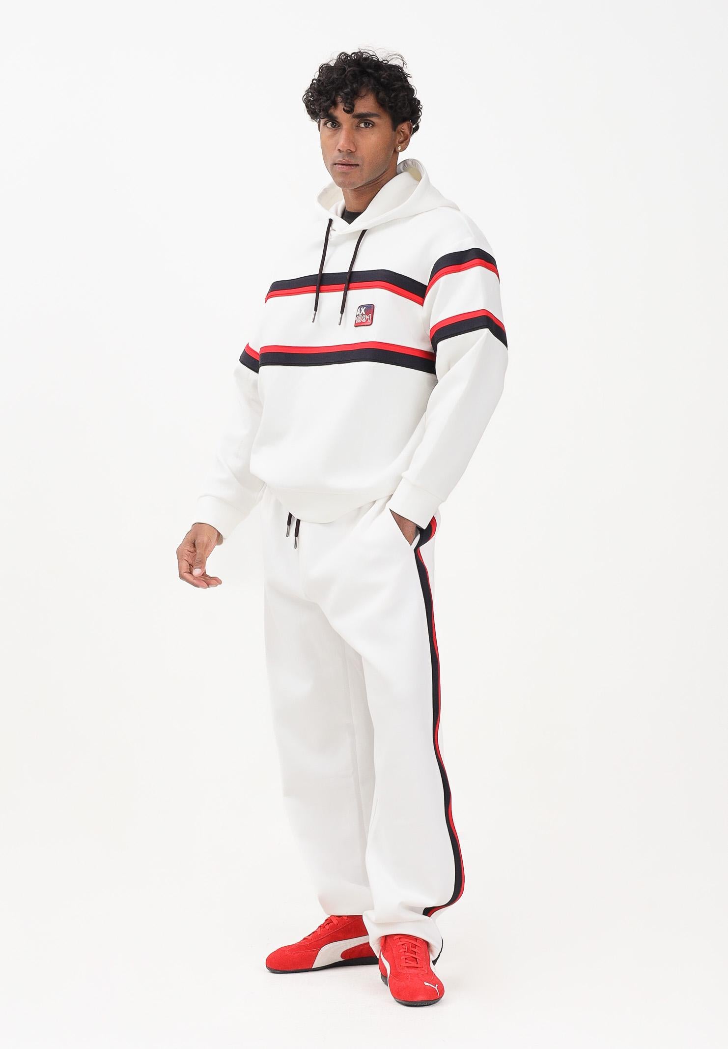 ARMANI EXCHANGE Pantalone sportivo bianco da uomo con bande laterali a contrasto rosse e blu XM001400AF13047 U0009 ARMANI EXCHANGE