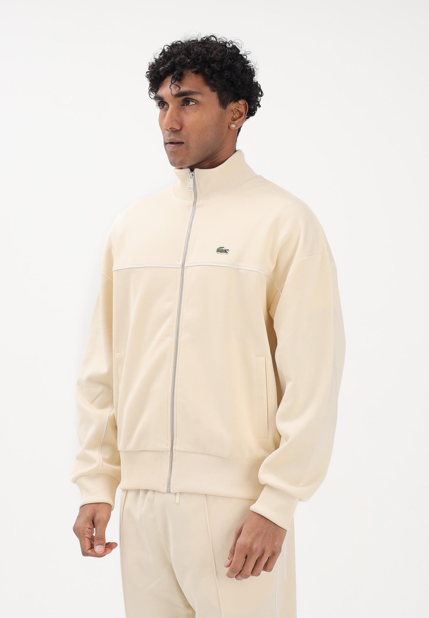 LACOSTE Felpa con zip crema da uomo SH0627 056 LACOSTE