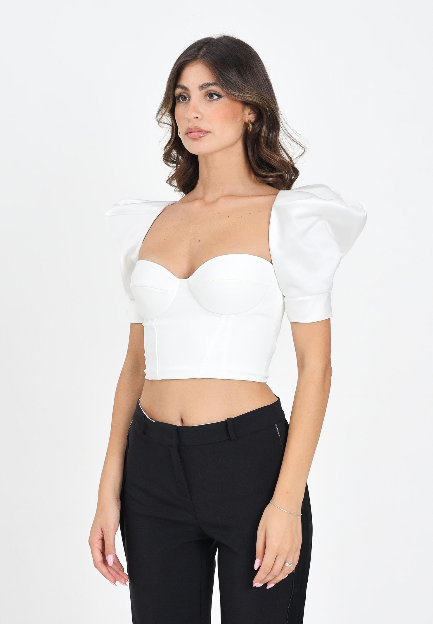 ELISABETTA FRANCHI Corpetto avorio da donna realizzato in crêpe e in duchesse TO02656E2 360 ELISABETTA FRANCHI