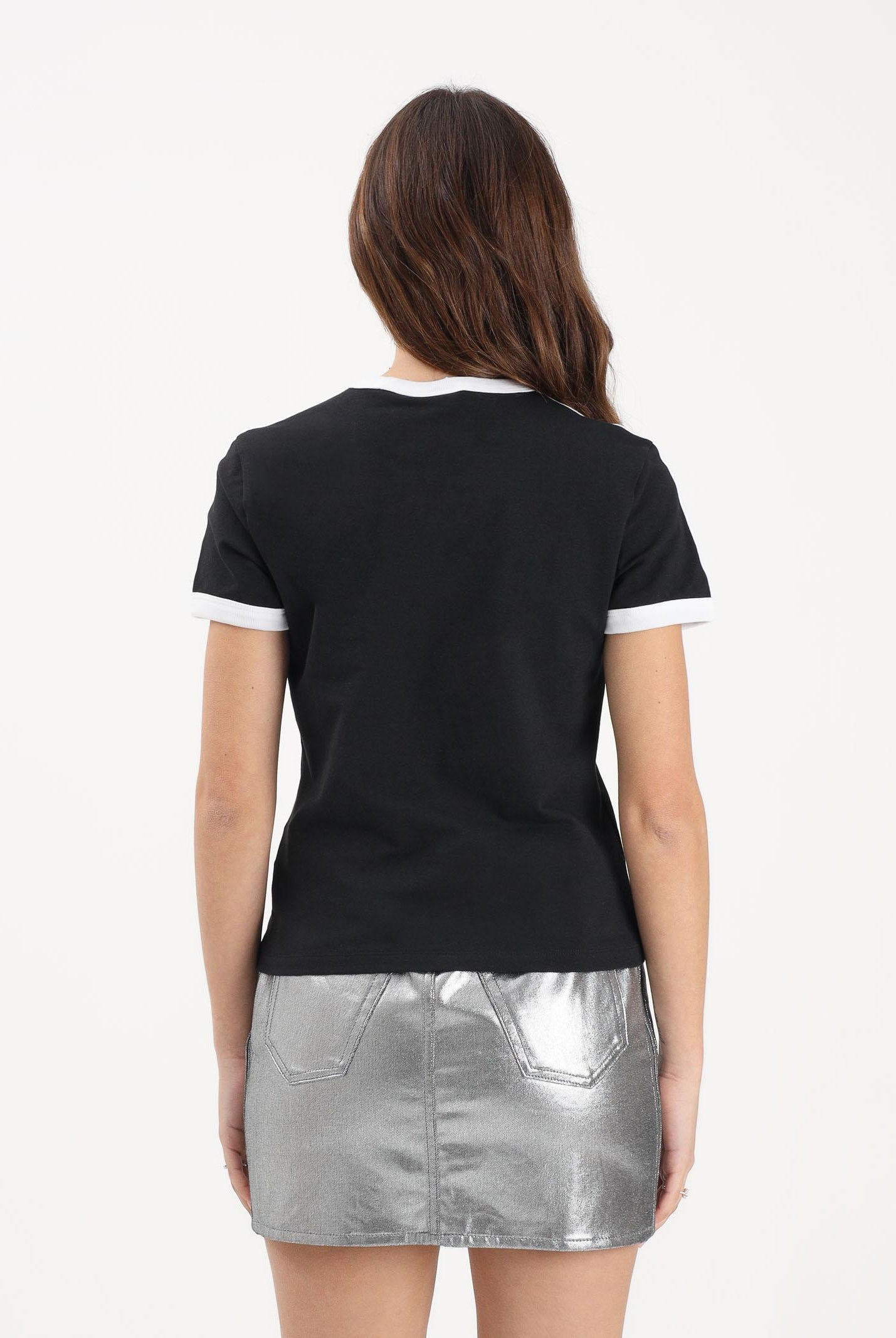 ADIDAS ORIGINALS T-shirt a manica corta 3 STRIPES SLIM nera da donna KD7980 . ADIDAS ORIGINALS