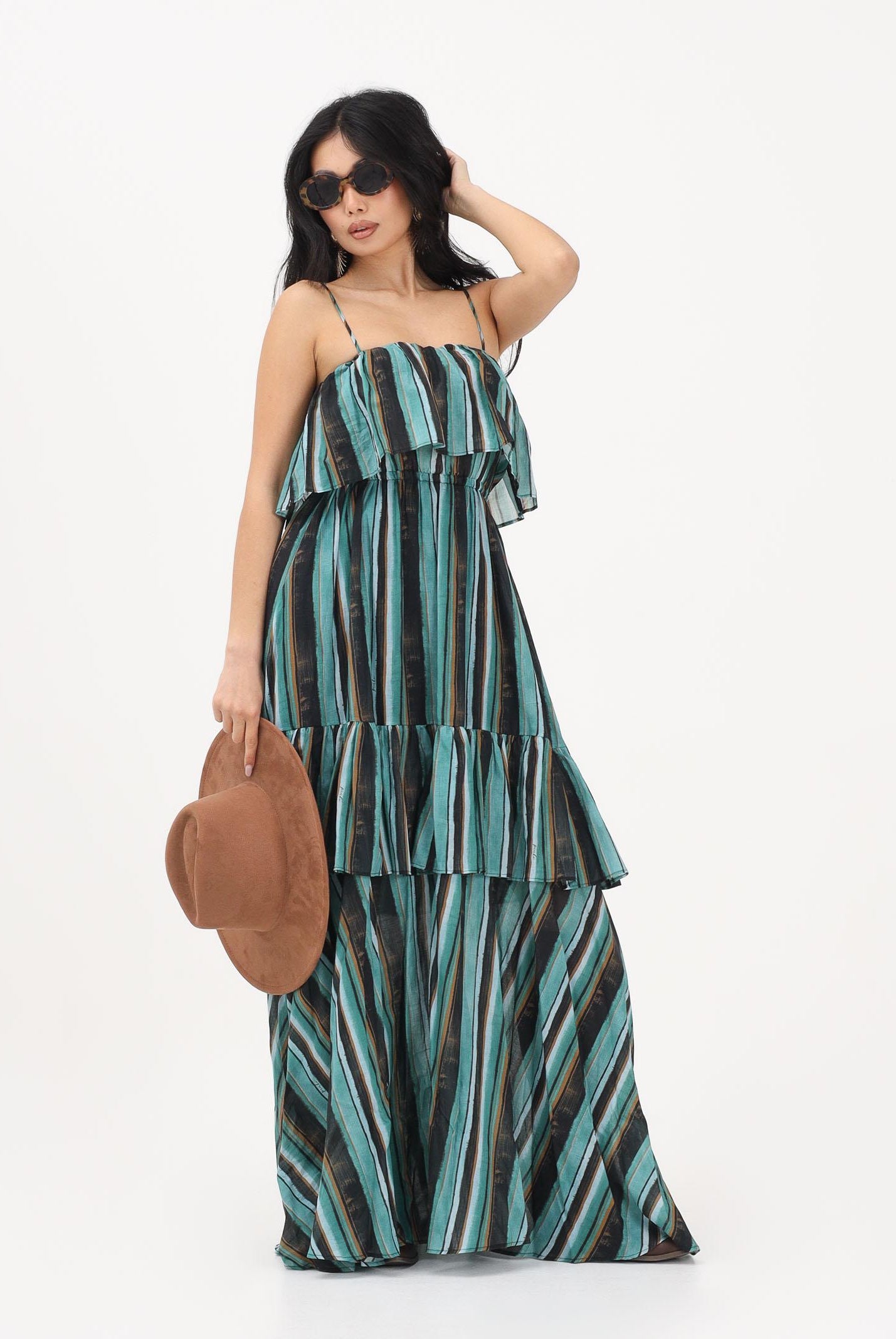 PINKO Abito lungo multicolore da donna con stampa a righe effetto pennellata 106878A3CH SD3 PINKO