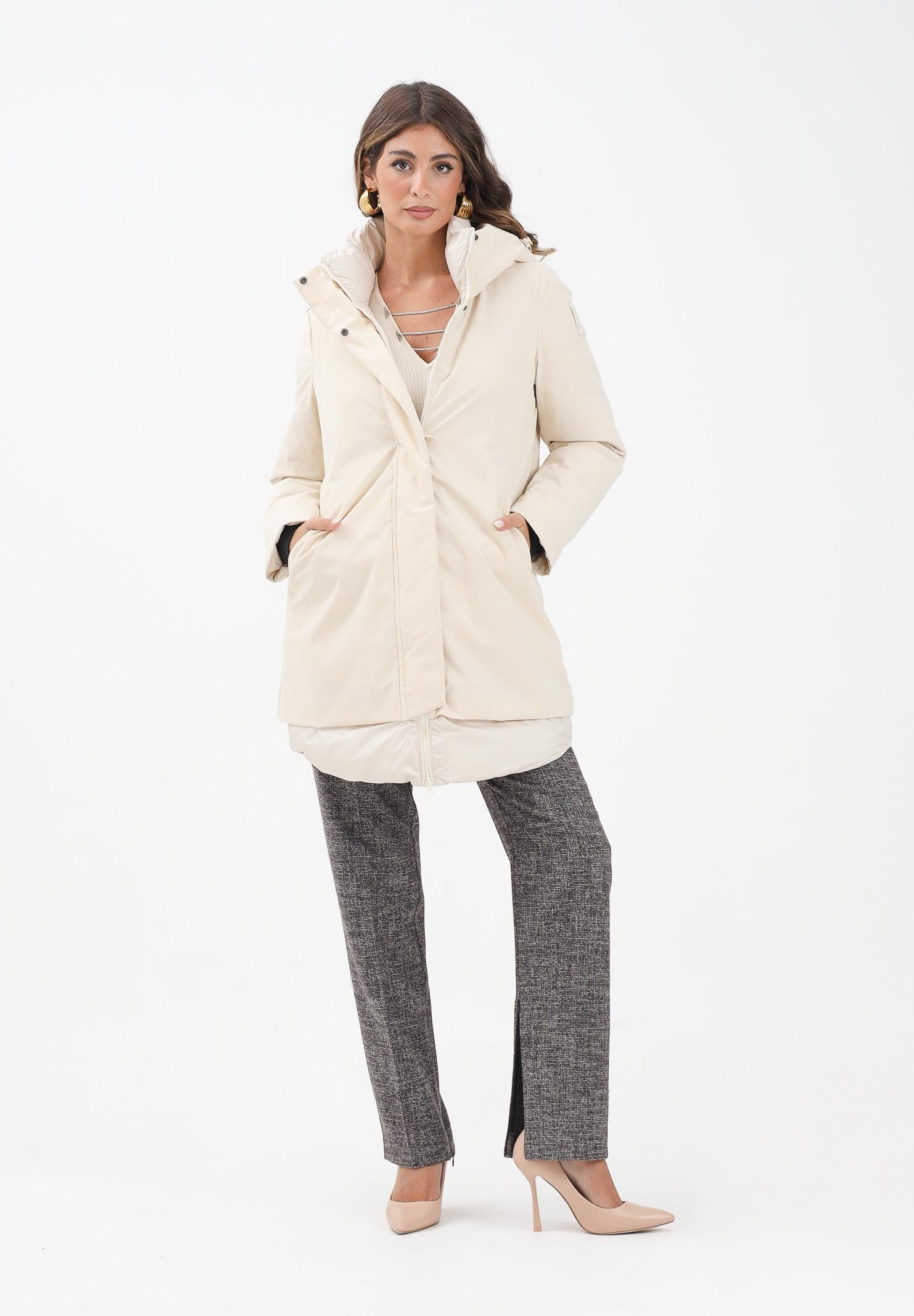 BOMBOOGIE Piumino lungo bio-materica panna da donna CW9146FPX5 161 BOMBOOGIE