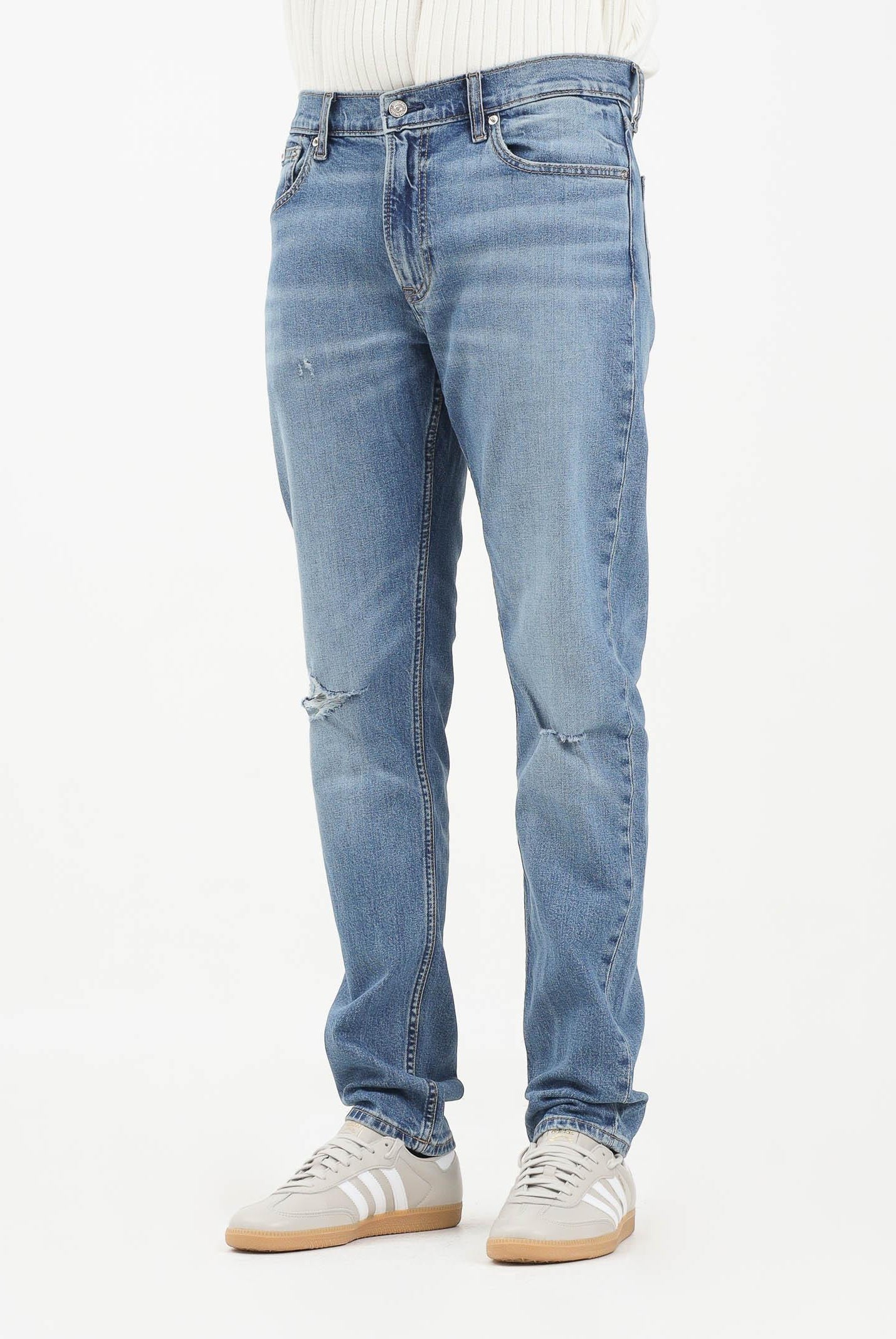 CALVIN KLEIN JEANS Jeans in denim blu chiaro con lavaggio delavé da uomo LV04LB780GRDC  CALVIN KLEIN JEANS