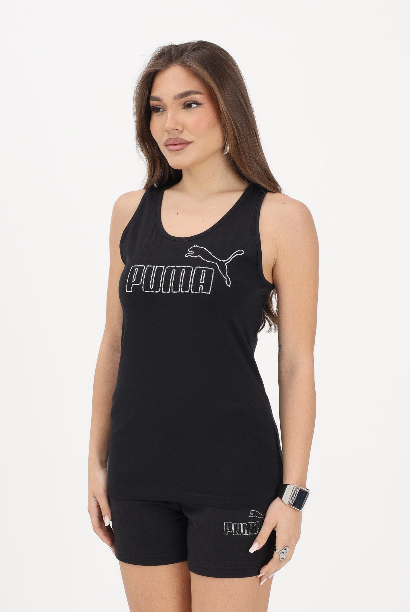 PUMA Canotta ESS LOGO TANK RHINESTONE nera da donna 693864 01 PUMA