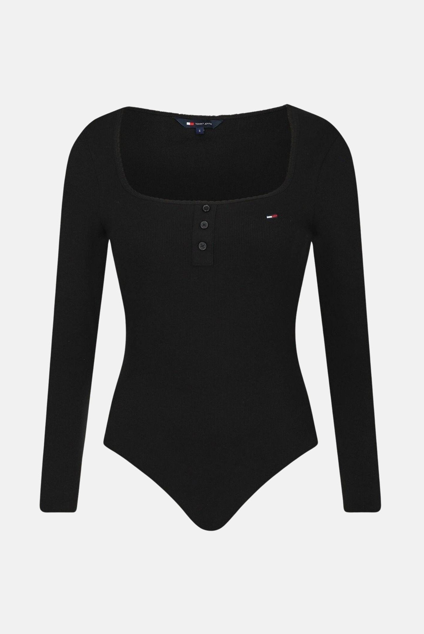 TOMMY JEANS Body a manica lunga nero da donna con logo DW0DW22533 BDS TOMMY JEANS