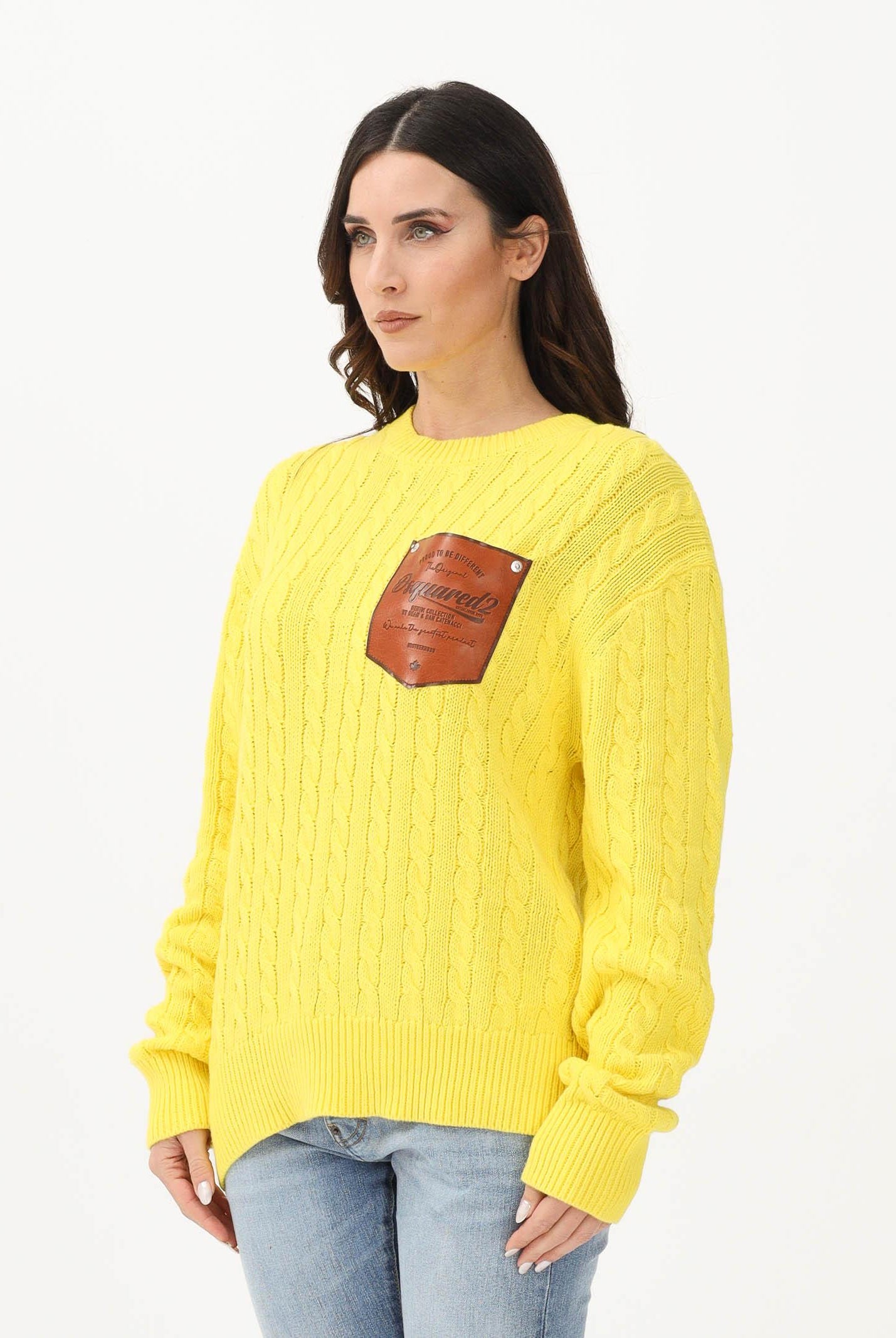 DSQUARED2 Maglioncino girocollo giallo per donna, bambino e bambina con patch logo DQ3244D0ACU DQ220 DSQUARED2