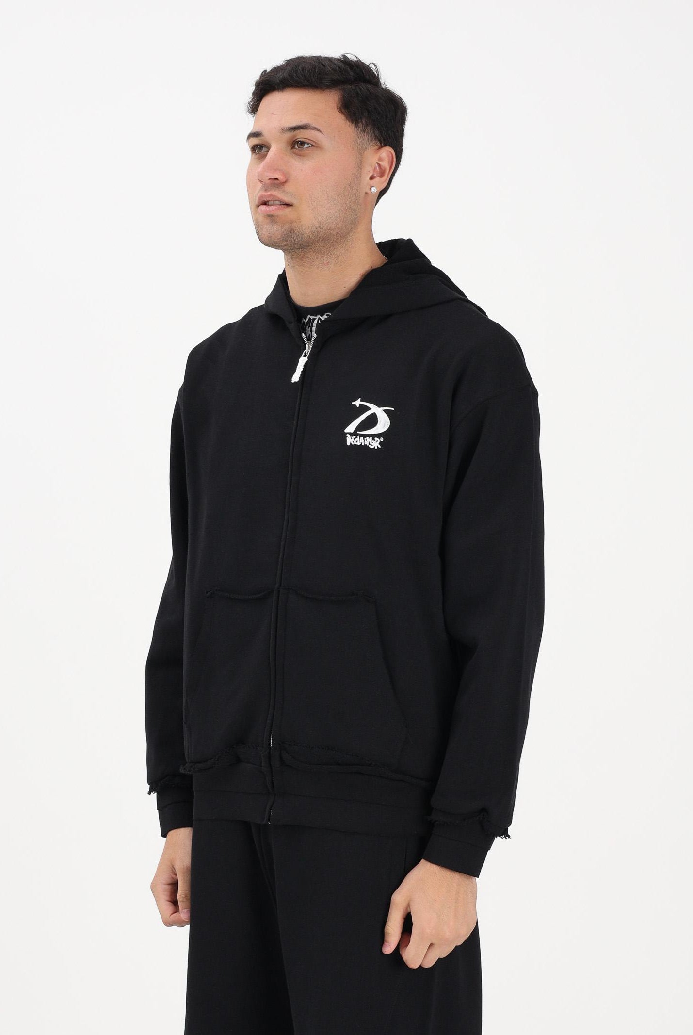 DISCLAIMER Felpa con zip nera da uomo rifinita da logo 26EDS55451 NE DISCLAIMER