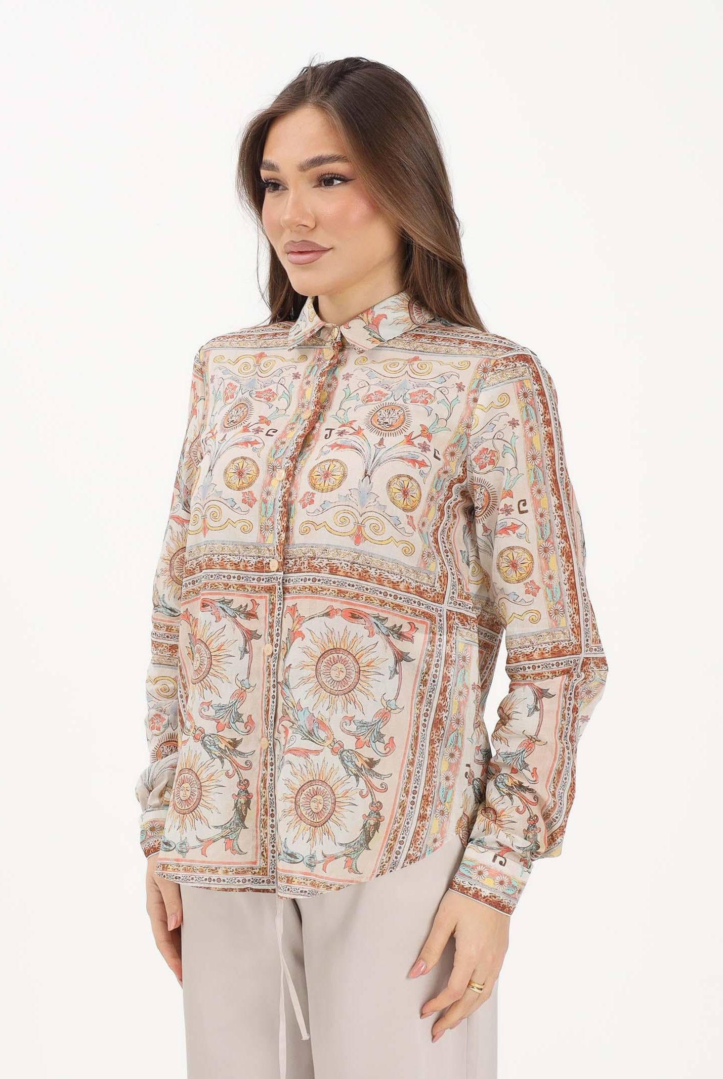 JUST CAVALLI Camicia a manica lunga panna da donna con fantasia 80PAL222NS776 774 JUST CAVALLI