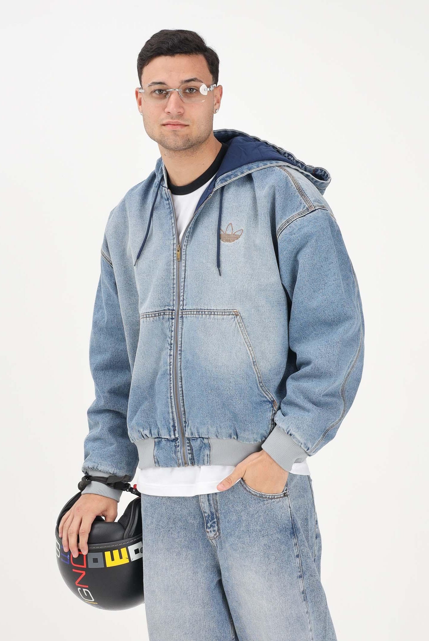 ADIDAS ORIGINALS Giubbotto Denim Padded in denim chiaro da uomo KE0131 . ADIDAS ORIGINALS